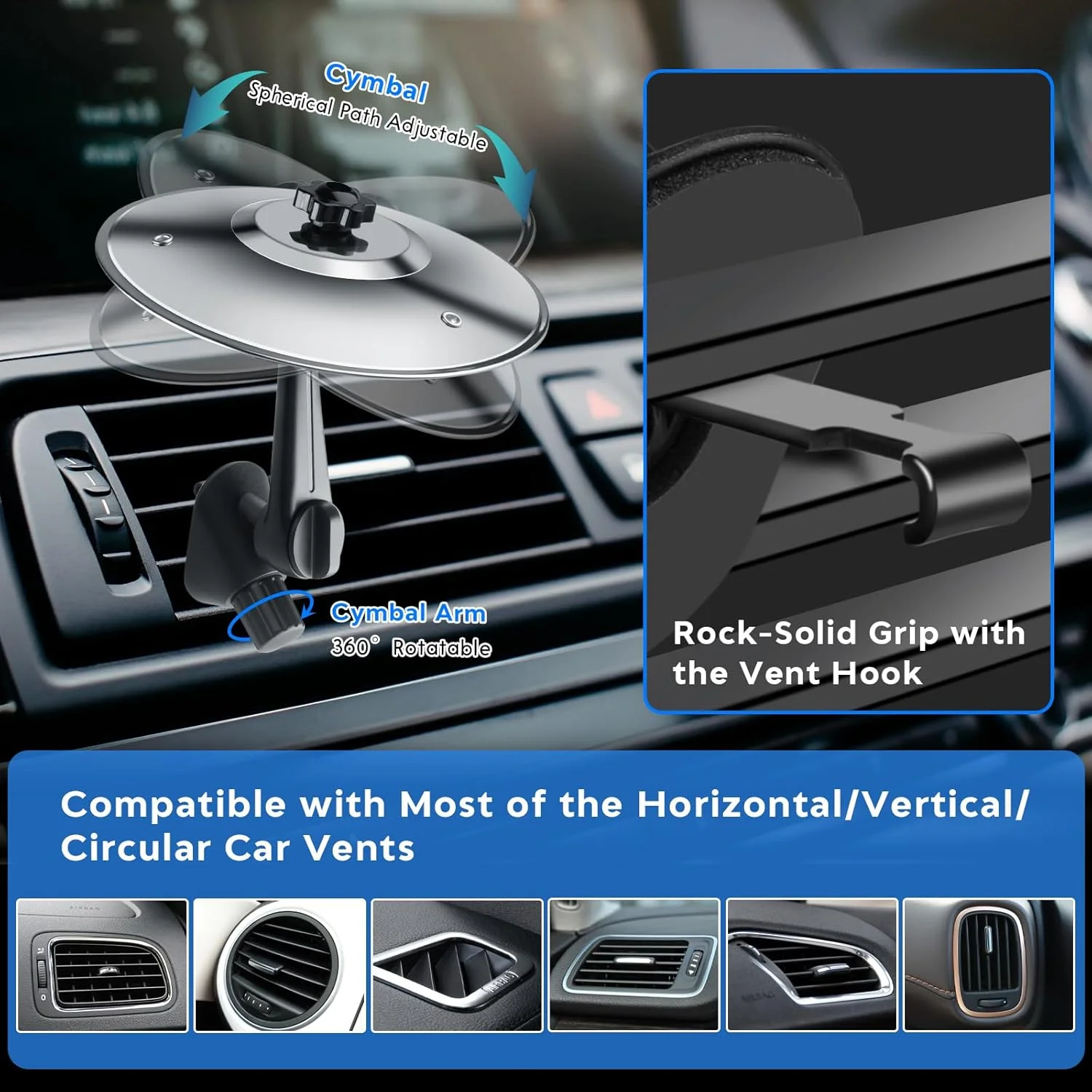 ۲ عدد سنج بادی خودرو با صدای درخشان، سنج تصادف فلزی کوچک ۵.۵ اینچی برای دریچه خودرو، دکوراسیون داخلی خنده دار خودرو، ابزار موسیقی، هدیه برای نوازندگان و دوستداران موسیقی