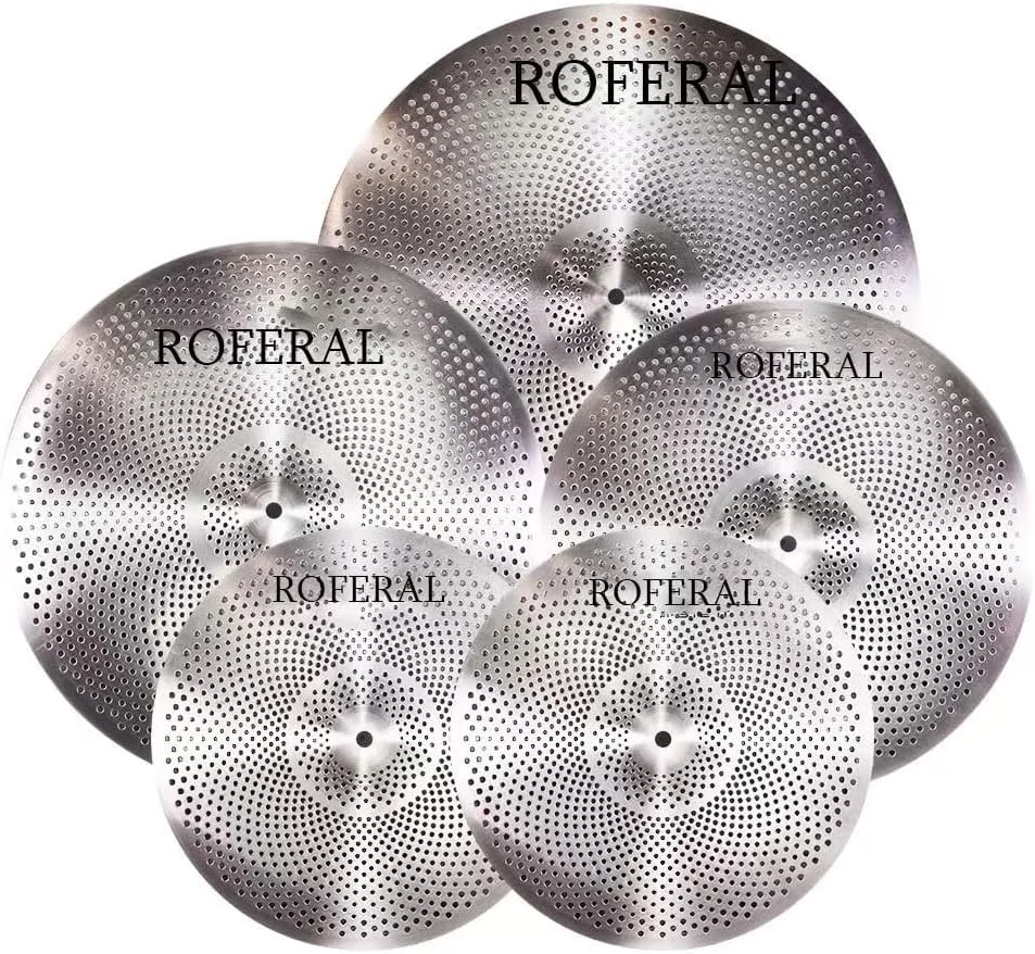ست سنج کم صدا، مجموعه سنج بی صدا 5 تکه، 14 اینچ hi-hat+16 اینچ crash+18 اینچ crash+20 اینچ ride، نقره ای