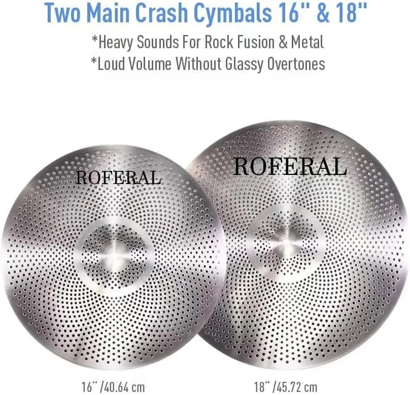 ست سنج کم صدا، مجموعه سنج بی صدا 5 تکه، 14 اینچ hi-hat+16 اینچ crash+18 اینچ crash+20 اینچ ride، نقره ای