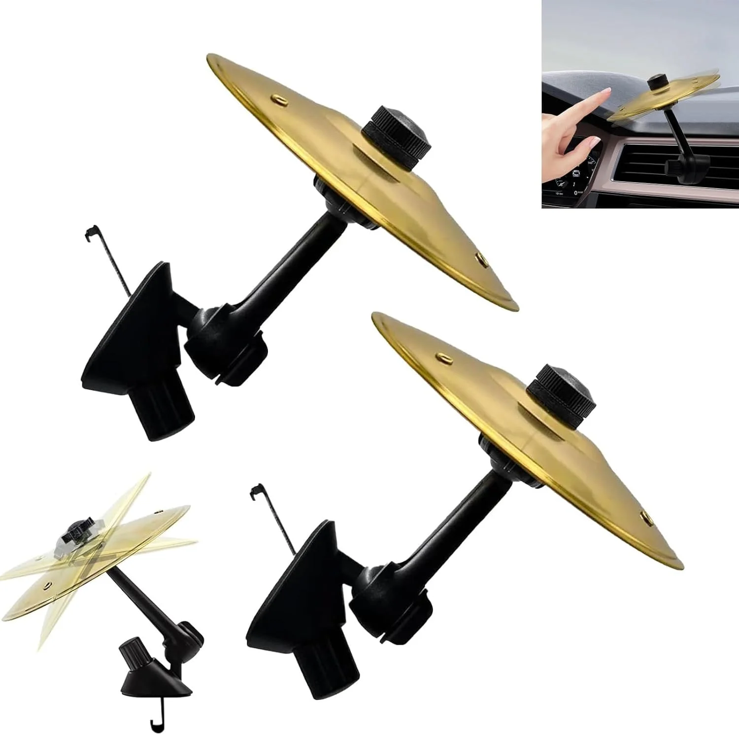 گیره های دریچه هوا طرح سنج ماشین، بسته 2 عددی سنج مینیاتوری طلایی 5.5 اینچی برای سفرهای جاده ای سرگرم کننده، نماد درام ماشین بدون دست، هدیه جالب برای دوستداران موسیقی و نوازندگان درام