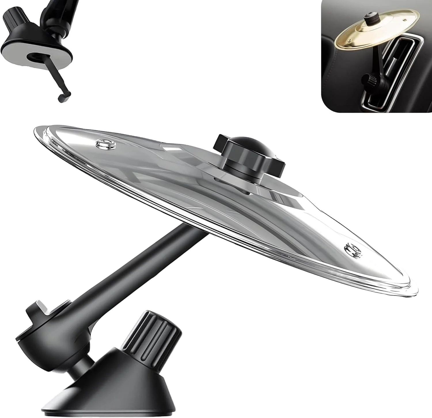 سنج مینیاتوری دریچه هوای خودرو، سنج تصادف کوچک درام برای دریچه خودرو، ابزار موسیقی خنده دار خودرو برای رانندگان و نوازندگان درام، نصب آسان روی داشبورد و دریچه ها (نقره ای)