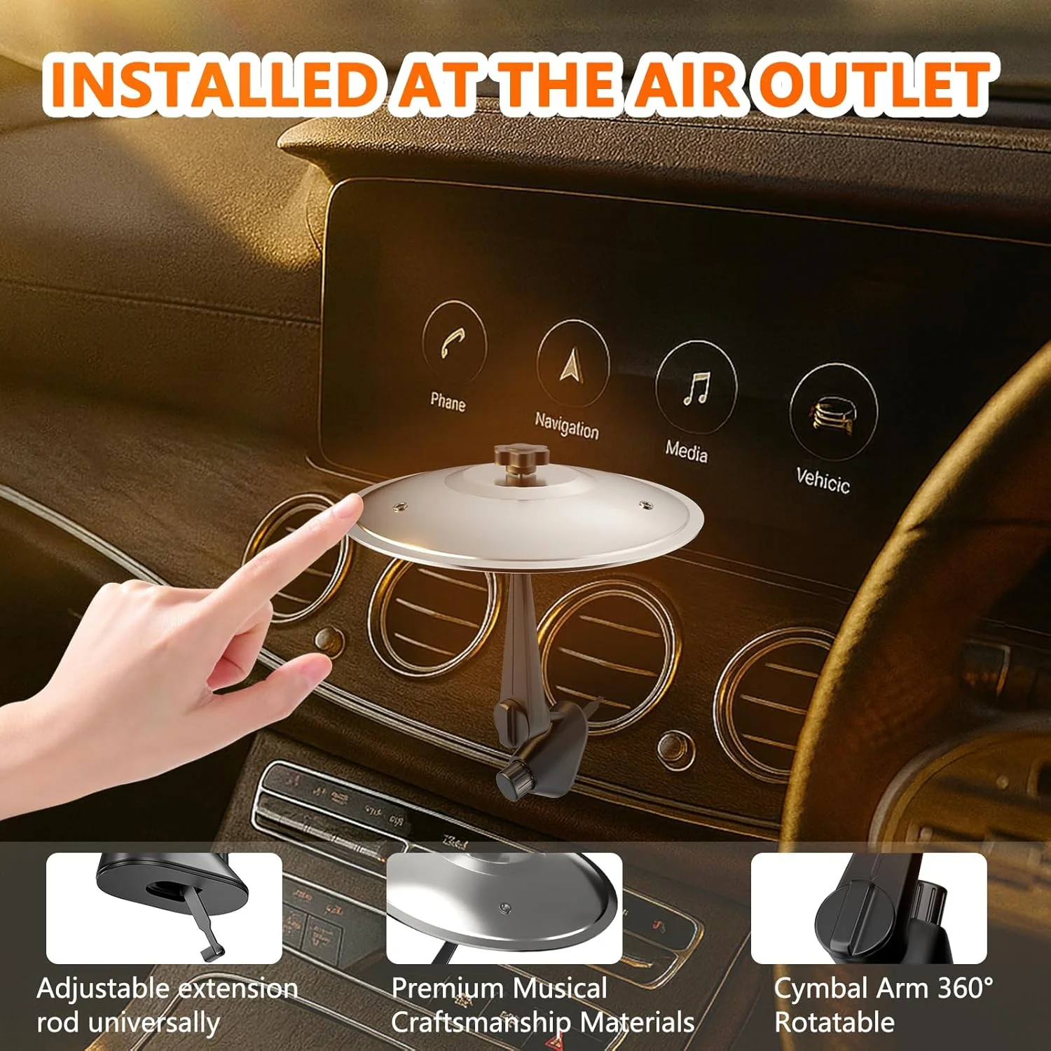 سنج هواکش خودرو، سنج های تصادف کوچک خودرو، با درام ماشین به رانندگی خود سرگرمی اضافه کنید | هدیه ای عالی برای نوازندگان درام و دوستداران موسیقی | مناسب برای انواع خودرو (نقره ای)