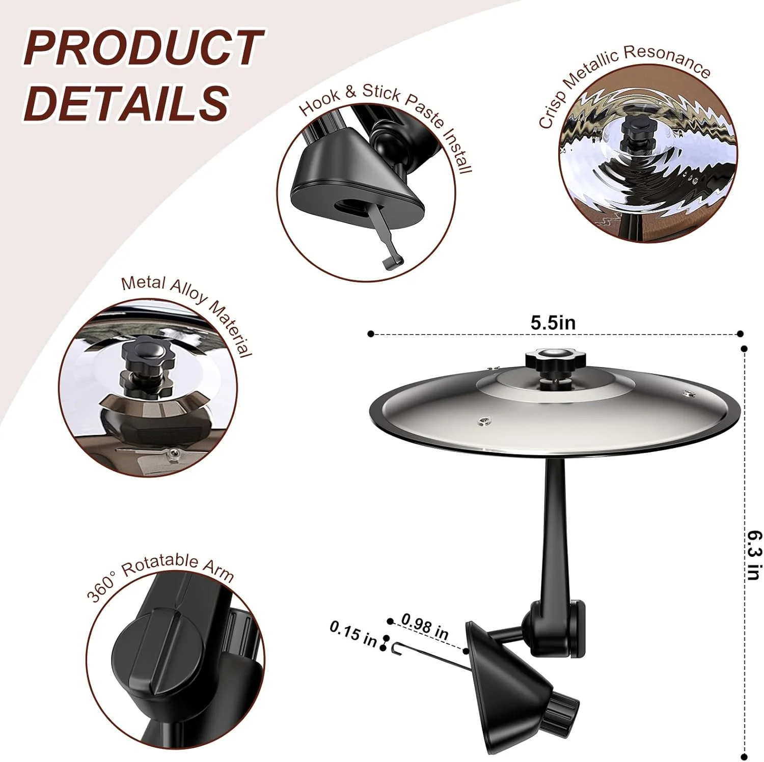 دو عدد سنج درام دریچه هوا خودرو، سنج تصادف درام فلزی کوچک برای داشبورد خودرو، ابزار موسیقی خنده دار برای هدیه دوستداران موسیقی درامر (نقره ای)