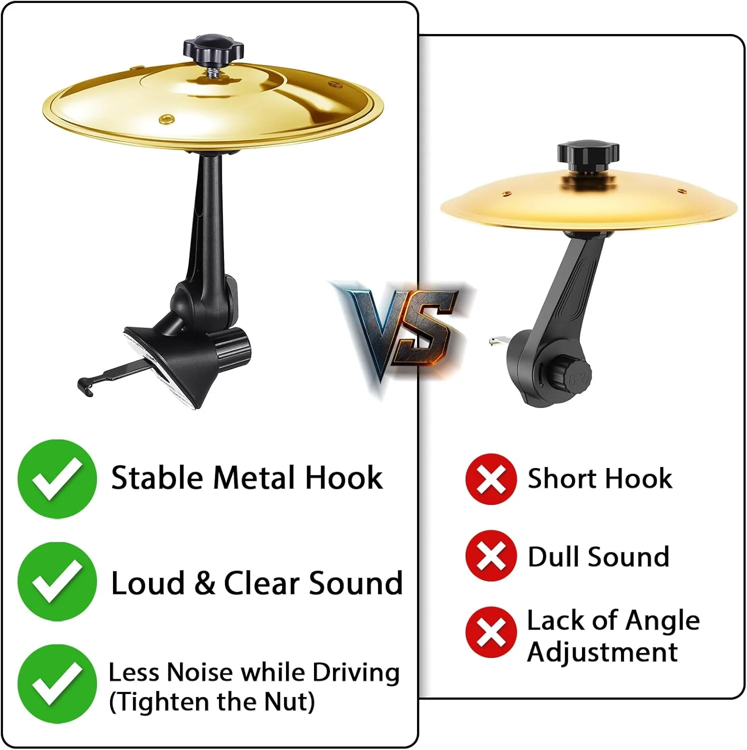 سنج ماشین، سنج تصادف برای دریچه هوای ماشین، لوازم جانبی سنج درام کوچک برای تزئینات داخلی ماشین، به همراه چوب درام فشرده، طلایی