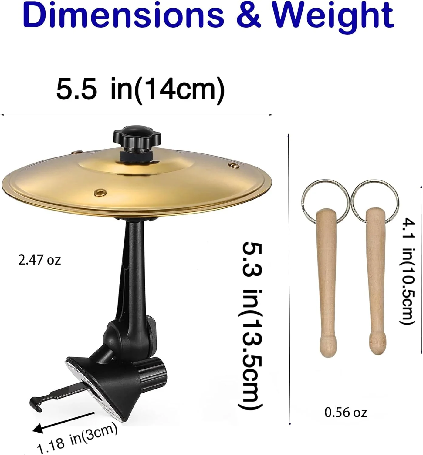 سنج خودرو، سنج دریچه هوای خودرو، سنج کوچک درام برای دریچه خودرو، (نقره ای و طلایی)، 2 عدد کیت چوب درام کوچک (2 عدد)