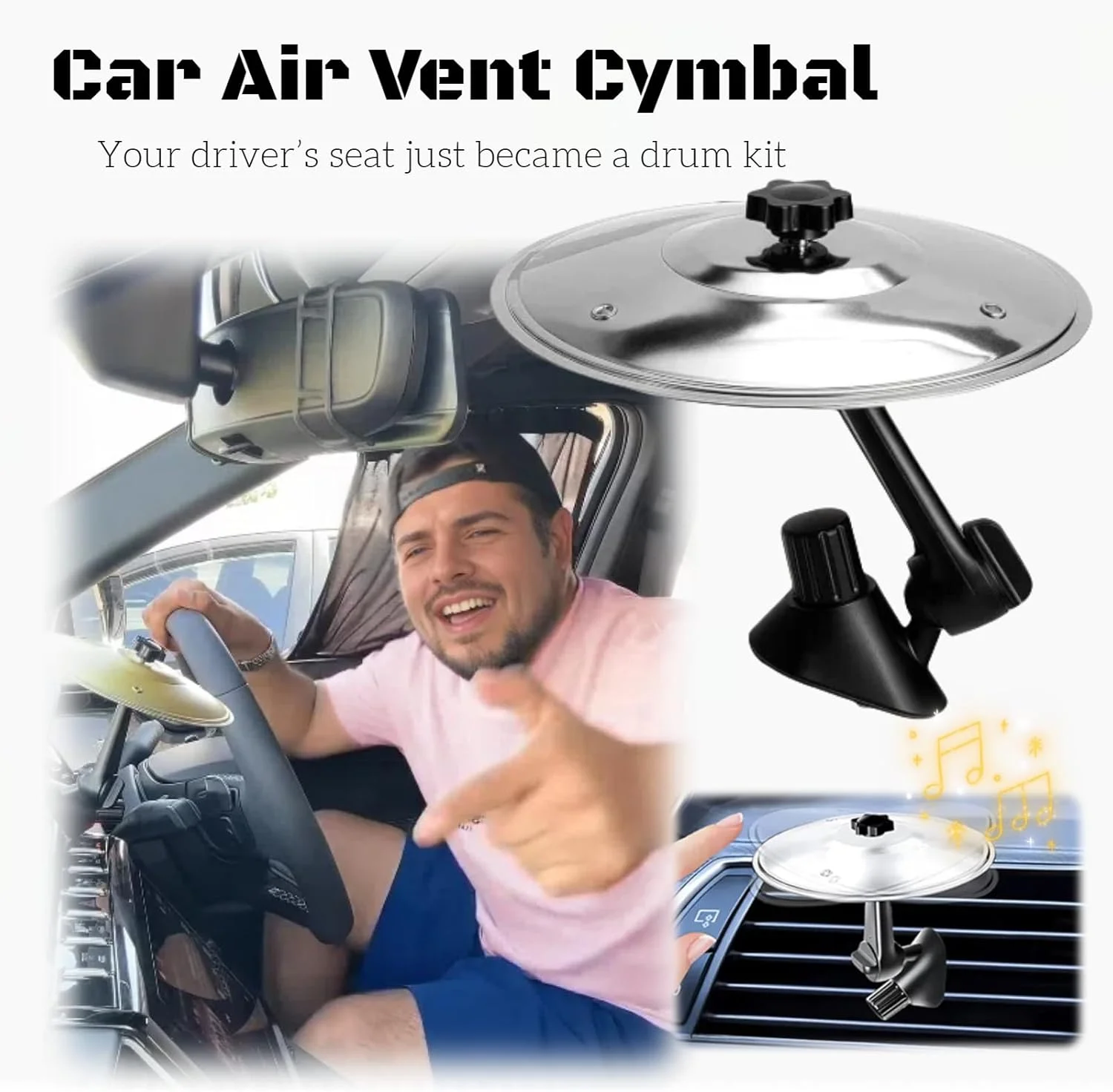 سایمبال دریچه هوای خودرو، هدیه کریسمس مینی سایمبال درام کراش برای دریچه هوای خودرو، هدیه تولد کریسمس مناسب برای انواع وسایل نقلیه (نقره ای)