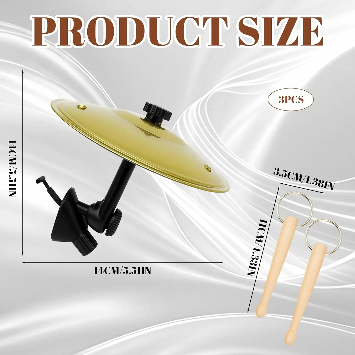 سنج ماشین، سنج درام کوچک برای دریچه هوای ماشین، سنج طلایی با 2 چوب درام، لوازم جانبی سرگرم کننده موسیقی برای رانندگان و علاقه مندان به موسیقی، هدیه ای عالی برای ماشین ها، کارائوکه و شوخی دوستان