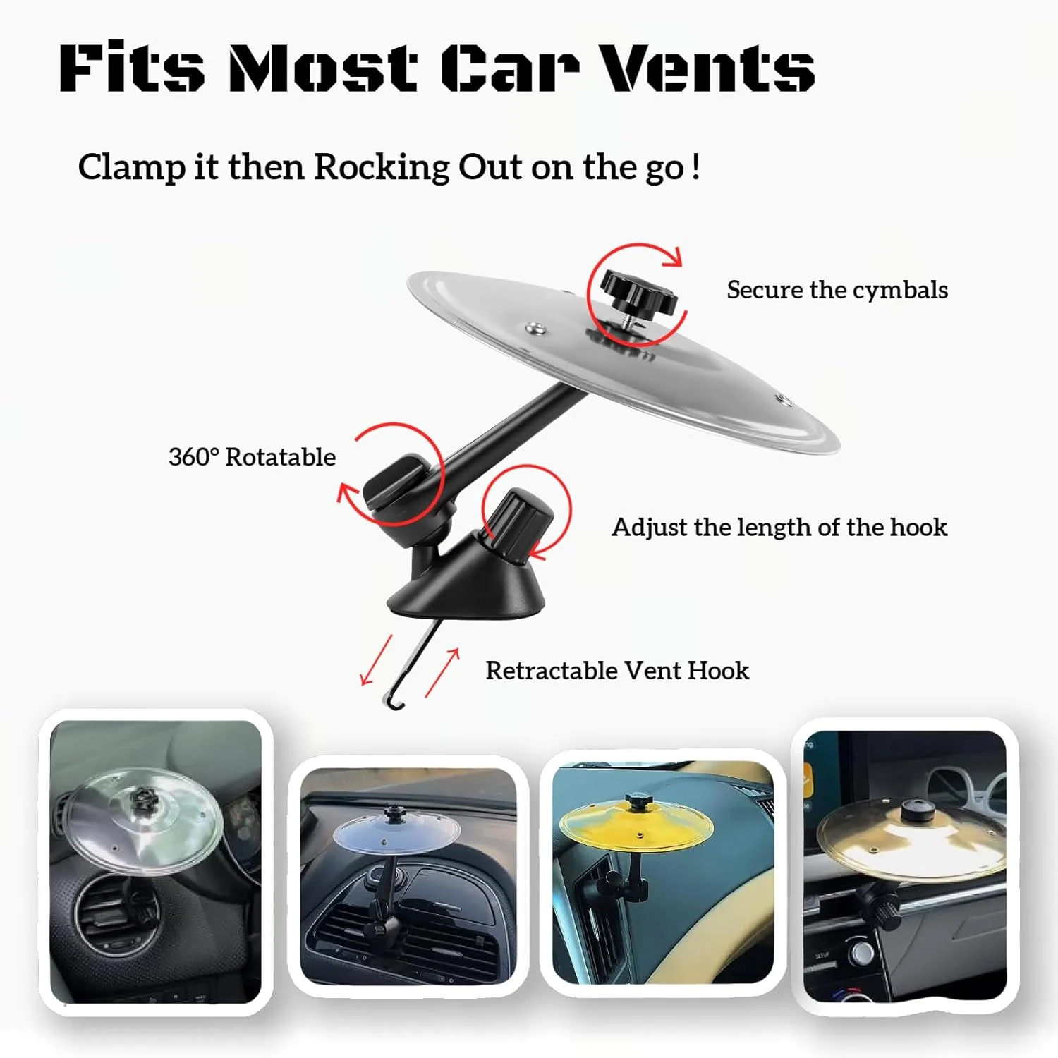 سایمبال دریچه هوای خودرو، هدیه کریسمس مینی سایمبال درام کراش برای دریچه هوای خودرو، هدیه تولد کریسمس مناسب برای انواع وسایل نقلیه (نقره ای)