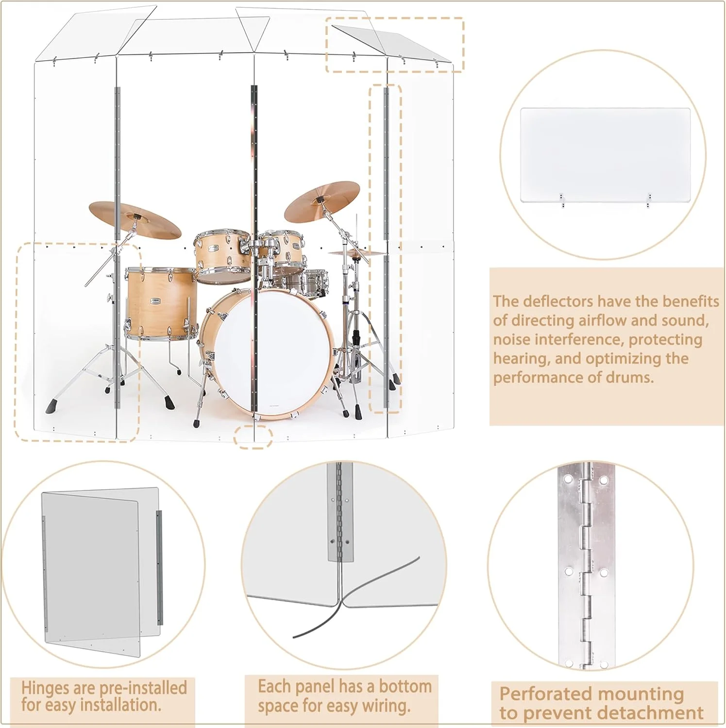 محافظ درام، تبدیل به 6x2 فوت. لولاهای تمام استیل ضد زنگ. قفس درام برای خانه، کلیسا، تمرین و اجرا (4 پنل با منحرف کننده)
