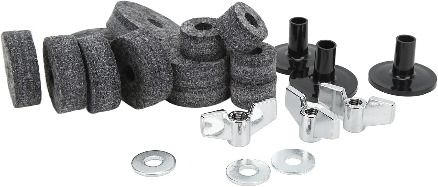 ست جایگزینی سنج 21 تکه CHICIRIS با پدهای نمدی و آستین، مجموعه سخت افزاری درام سایز استاندارد، قطعات فلزی و پلاستیکی، مهره های بالدار و واشر برای نوازندگان (خاکستری)