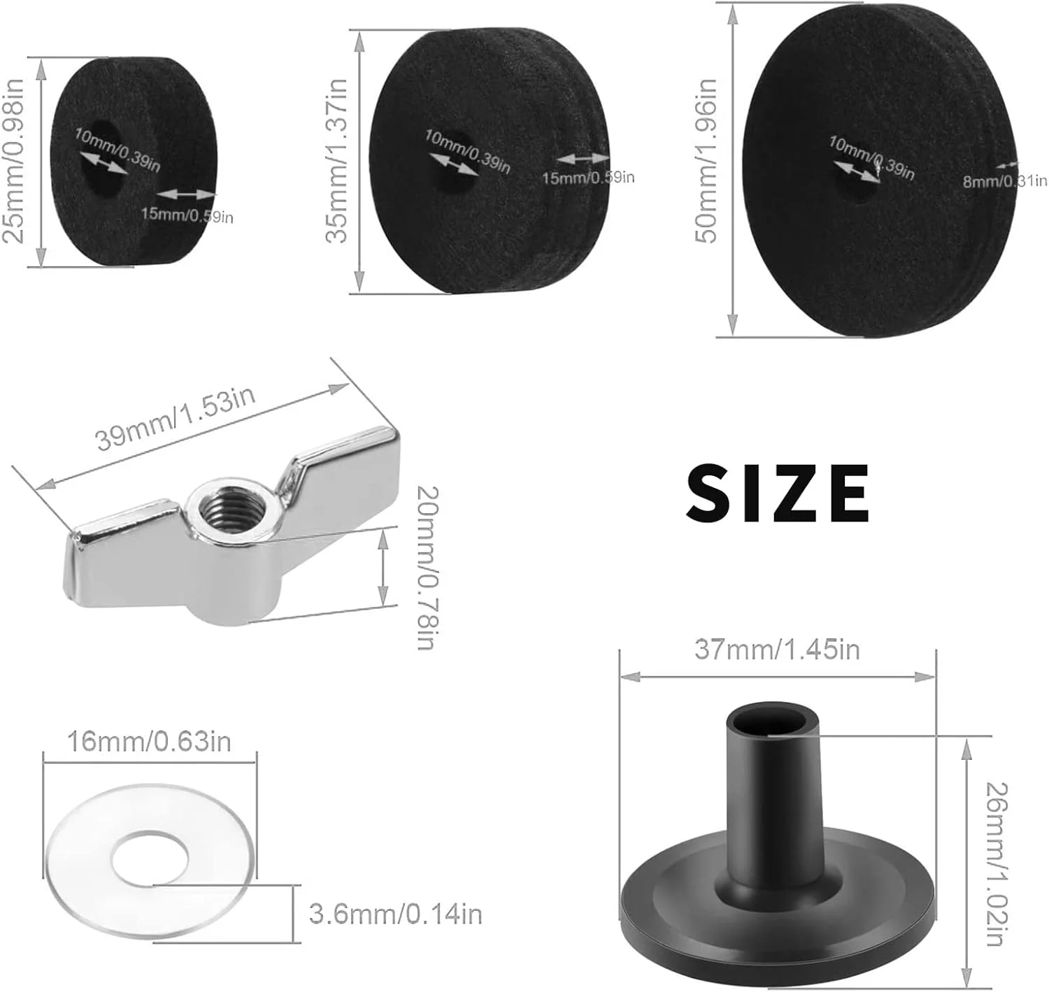 21 عدد لوازم جانبی جایگزین سنج، نمد پایه سنج، نمد کلاچ های-هت، فنجان نمدی با آستین، مهره های بالی پایه و واشر برای ست درام 21 عدد لوازم جانبی جایگزین سنج، نمد پایه سنج، نمد کلاچ های-هت، فنجان نمدی با آستین، مهره های بالی پایه و واشر برای ست درام