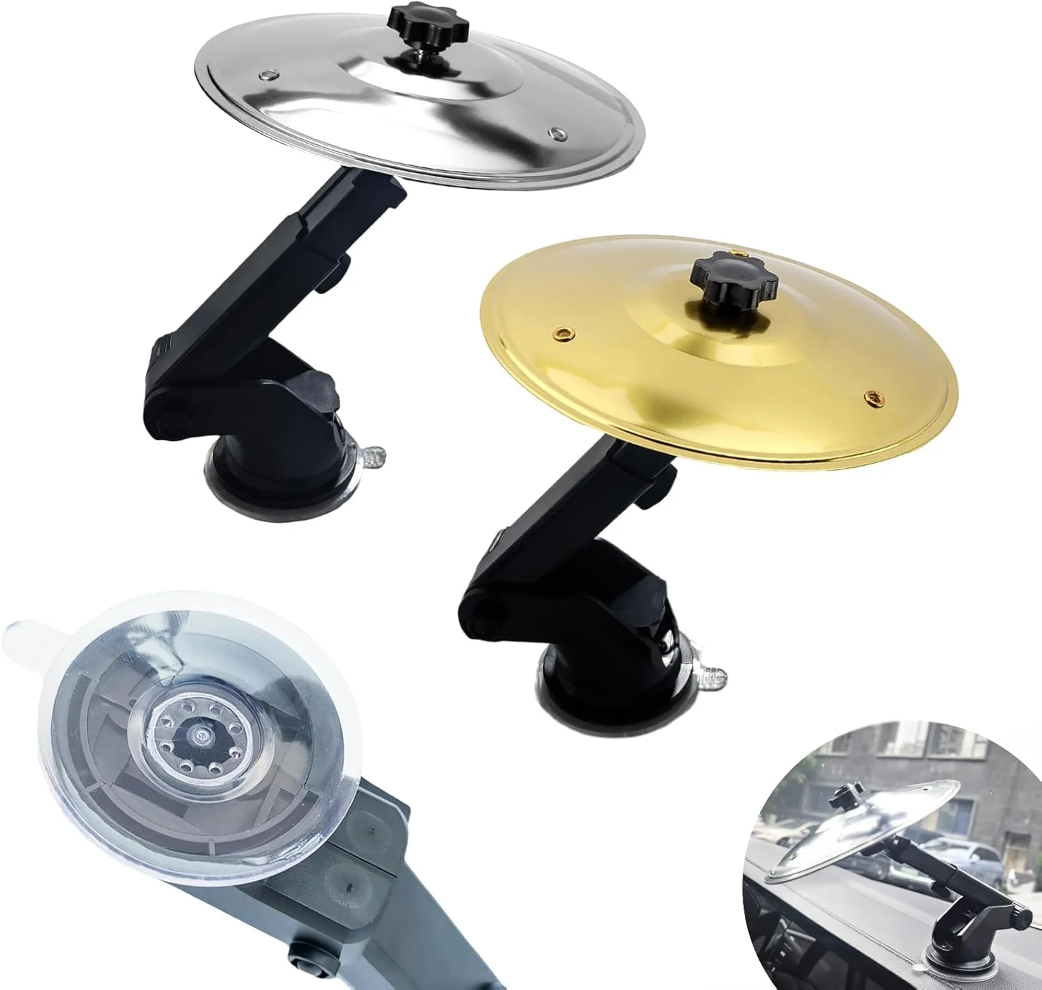 2 عدد سنج تصادفی خودرو (با پایه مکنده) - خودروی خود را به یک درام ست سیار تبدیل کنید! نصب آسان، قابل استفاده در سناریوهای مختلف، سرگرم کننده برای نوازندگان درام و دوستداران موسیقی (طلایی و نقره ای)