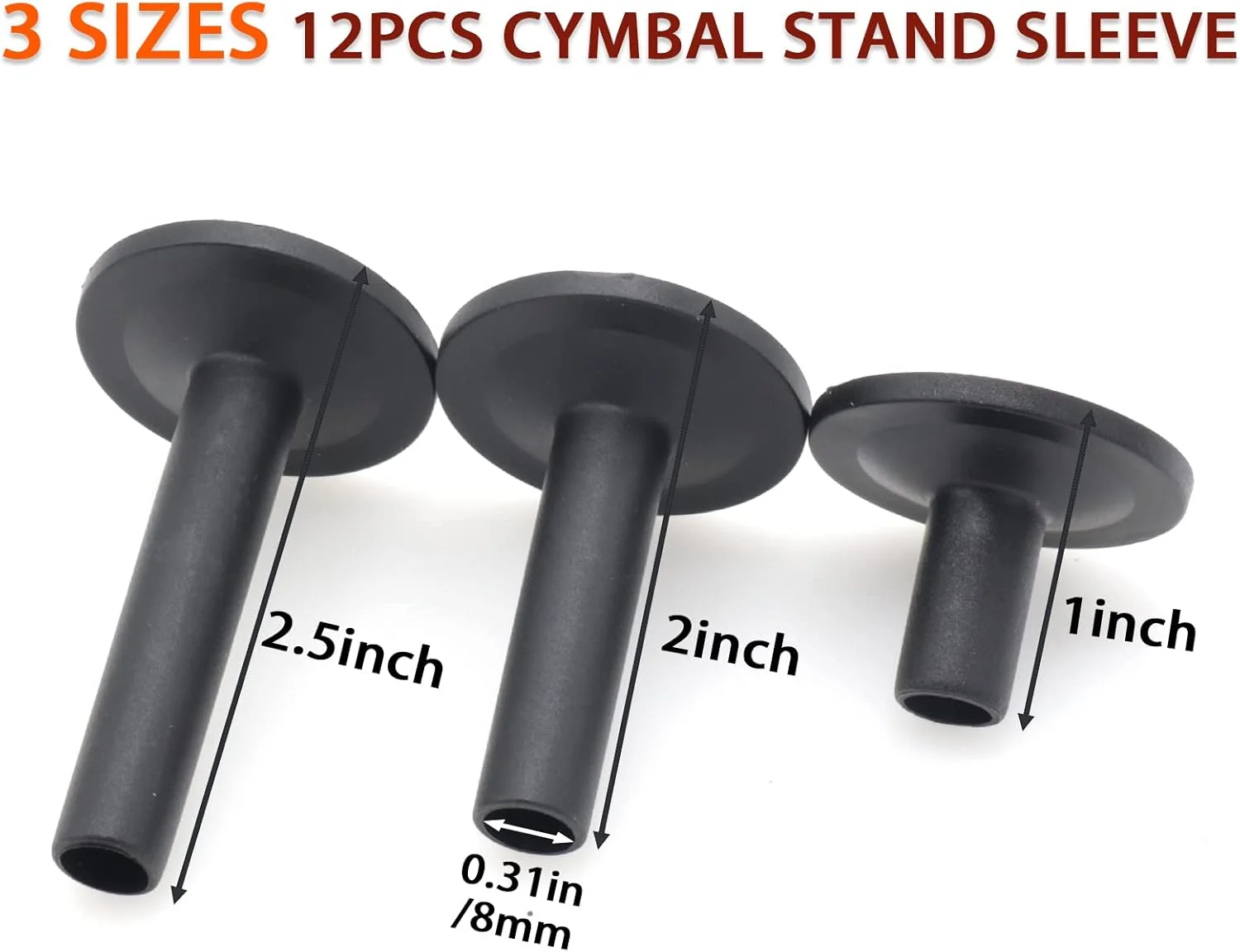 بسته 12 عددی آستین نمدی سنج مشکی، آستین پایه سنج در 3 اندازه، آستین پلاستیکی درام برای قطعات کیت درام پرکاشن