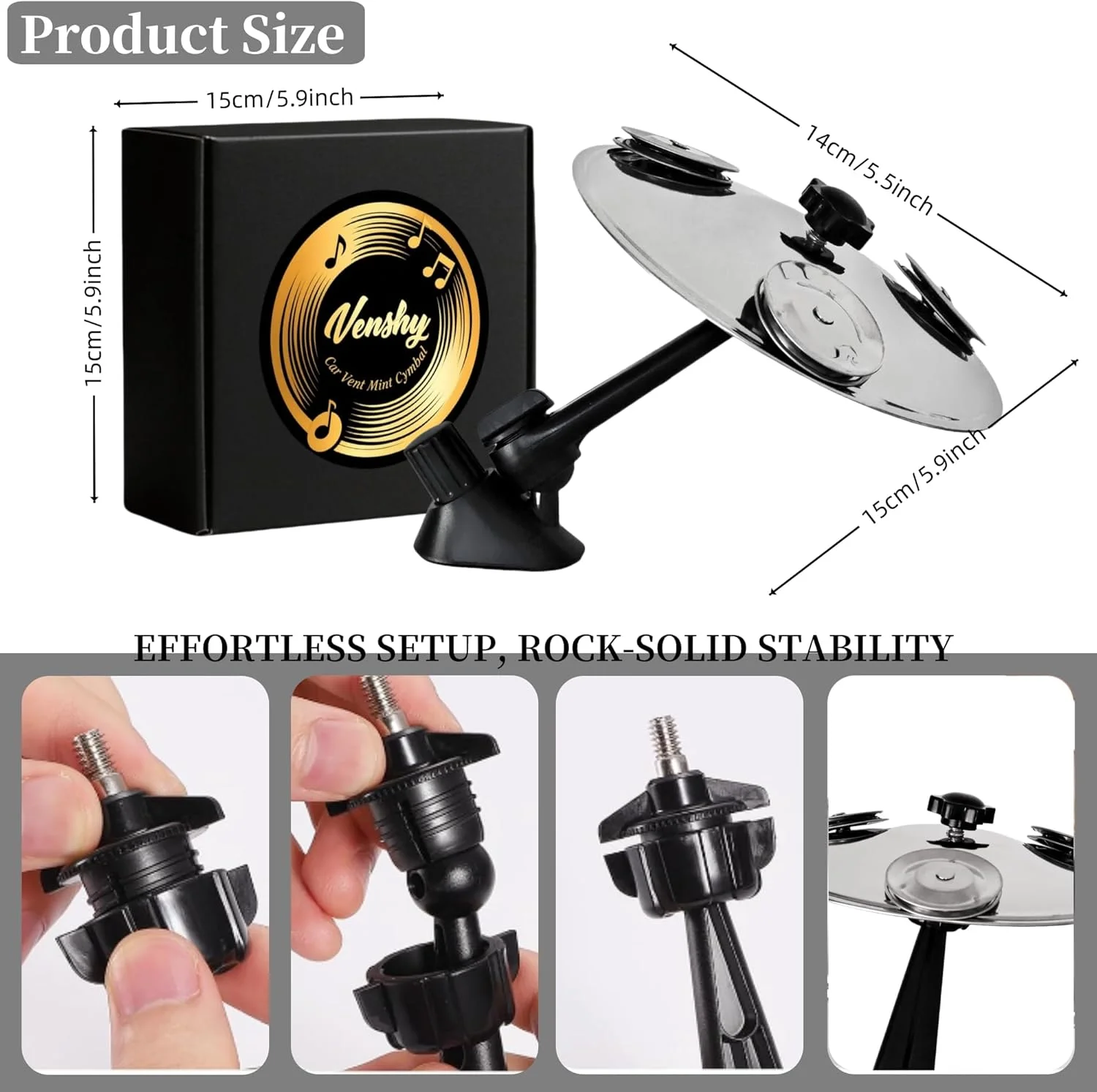 سنج داشبوردی خودرو - سنج مینیاتوری گیره دار آسان برای داشبورد خودرو، سنج مینیاتوری گیره دار آسان برای دوستداران موسیقی، لوازم جانبی خودرو بادوام و جمع و جور برای انواع وسایل نقلیه (نقره ای، 1 عدد)