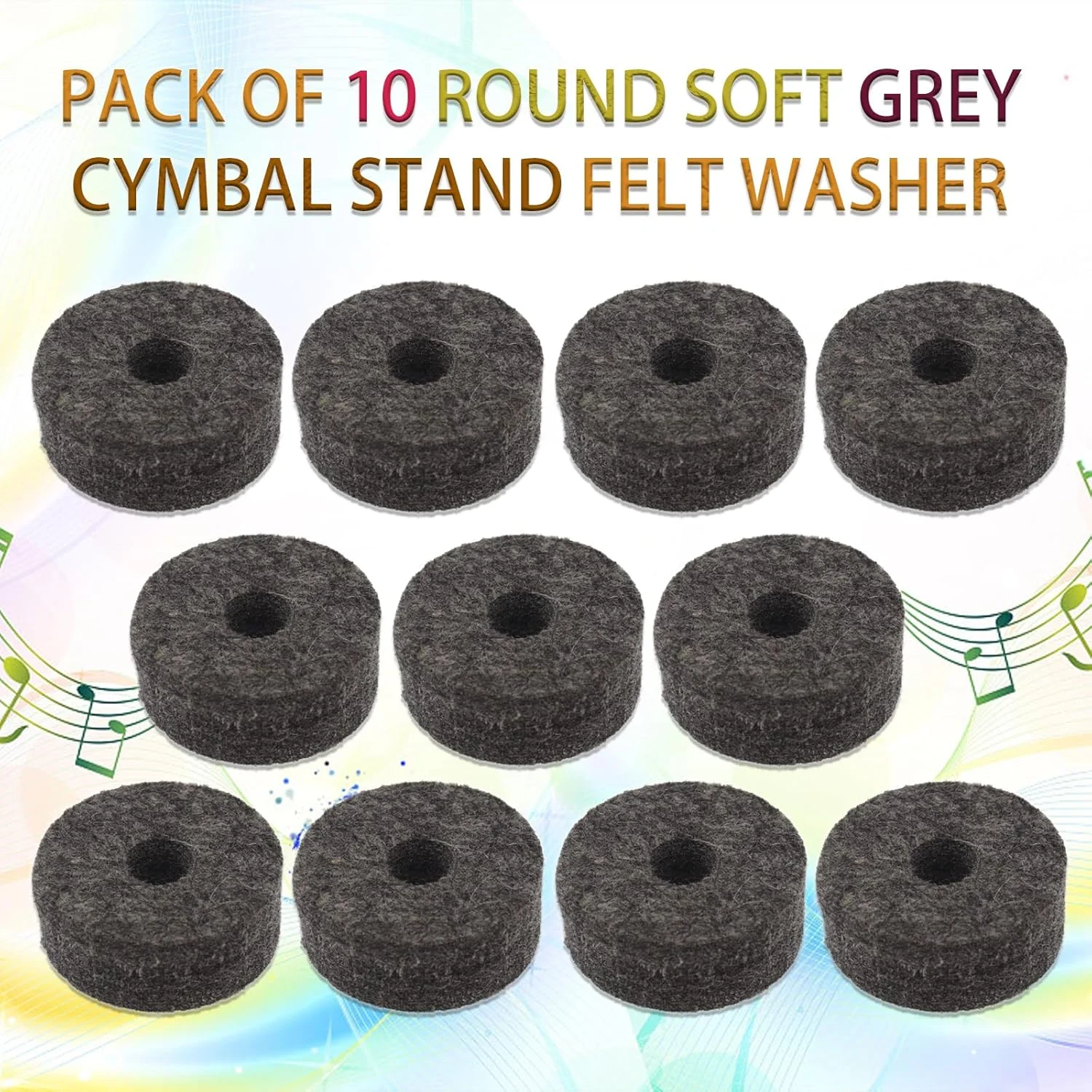 بسته 10 عددی واشر نمدی خاکستری نرم پایه سنج، جایگزینی نمدی درام، صدای کیت درام خود را بهبود بخشید و از سنج های خود محافظت کنید