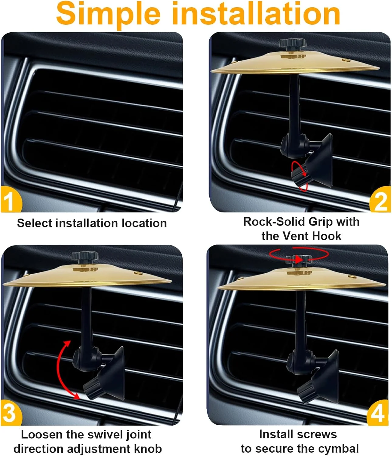 سنج خودرویی دریچه هوا، داشبورد، سنج درام، مینی پایه، اتصال گیره ای، ست نصب، ساز اسپلش، کیت درام
