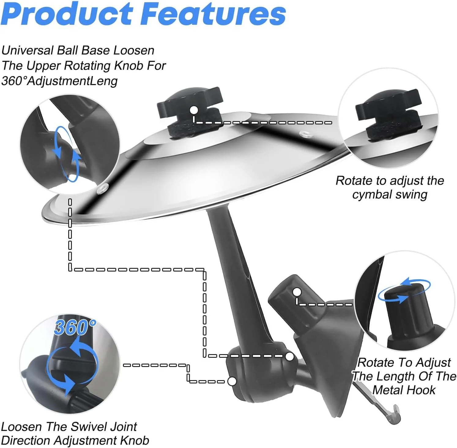 سنج ماشین، سنج تصادف ماشین، سنج درام مینیاتوری گیره دار - لوازم جانبی موسیقی خنده دار داشبورد برای دوستداران موسیقی، به همراه چوب درام فشرده، نقره ای