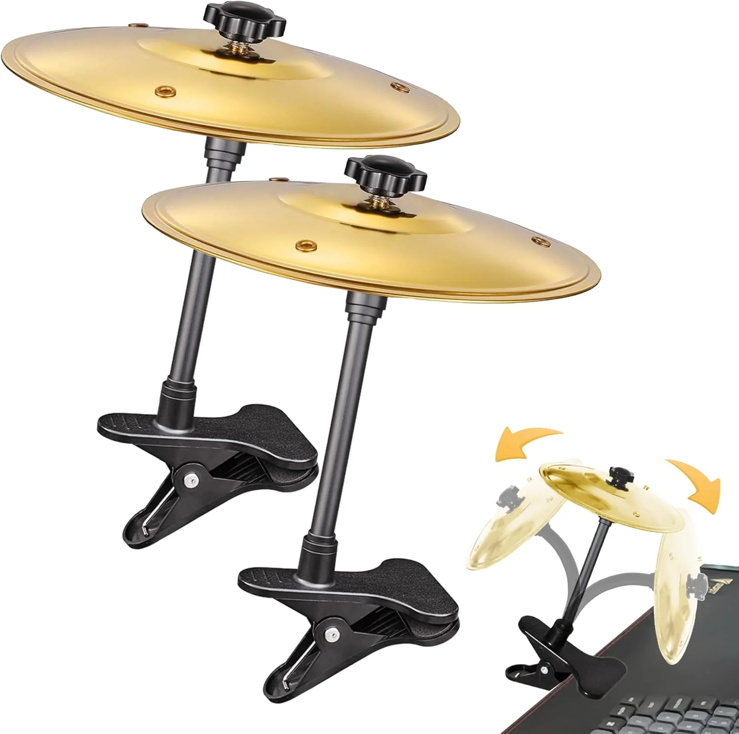 سنج با گیره - ساز کوبه ای رومیزی قابل حمل برای سرگرمی و کاهش استرس، جلسات بداهه نوازی، بازی در دفتر و خانه، سازهای موسیقی خنده دار هدیه برای دوستداران موسیقی درامر (طلایی، 2 عدد)