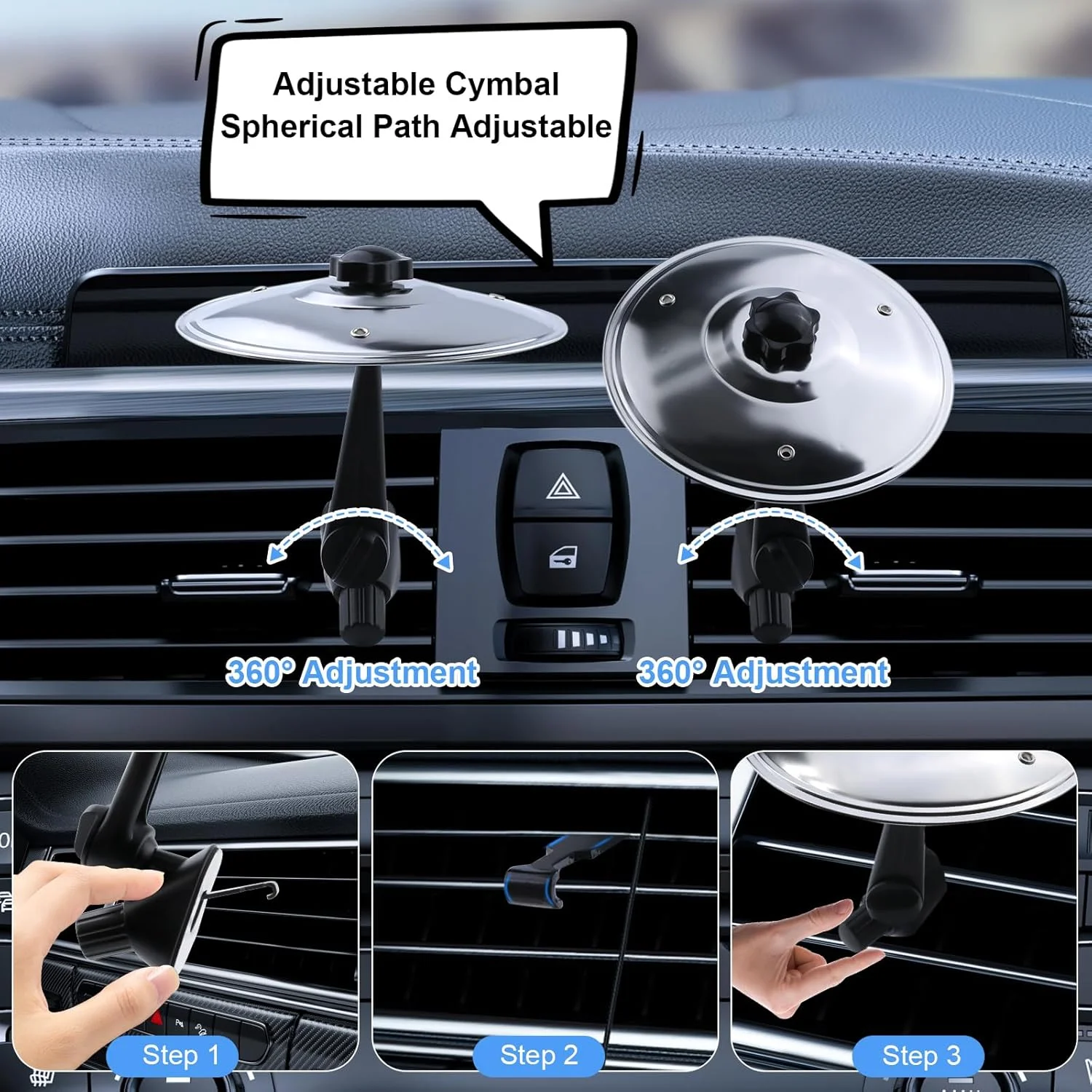 ست دو عددی سنج خودرو، سنج دریچه هوای خودرو، سنج تصادف خودرو، لوازم جانبی جمع و جور موسیقیایی خودرو برای انواع وسایل نقلیه، نصب آسان (نقره ای)