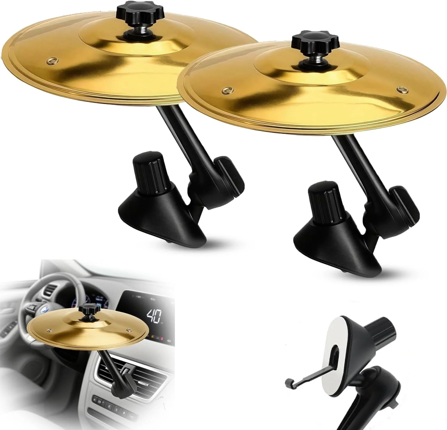 ۲ عدد سنج تصادف خودرو، سنج درام مینیاتوری دریچه هوا خودرو، ابزار موسیقی برای رانندگان، نوازندگان درام و دوستداران موسیقی، لوازم جانبی خودرو مناسب برای انواع وسایل نقلیه (طلایی)