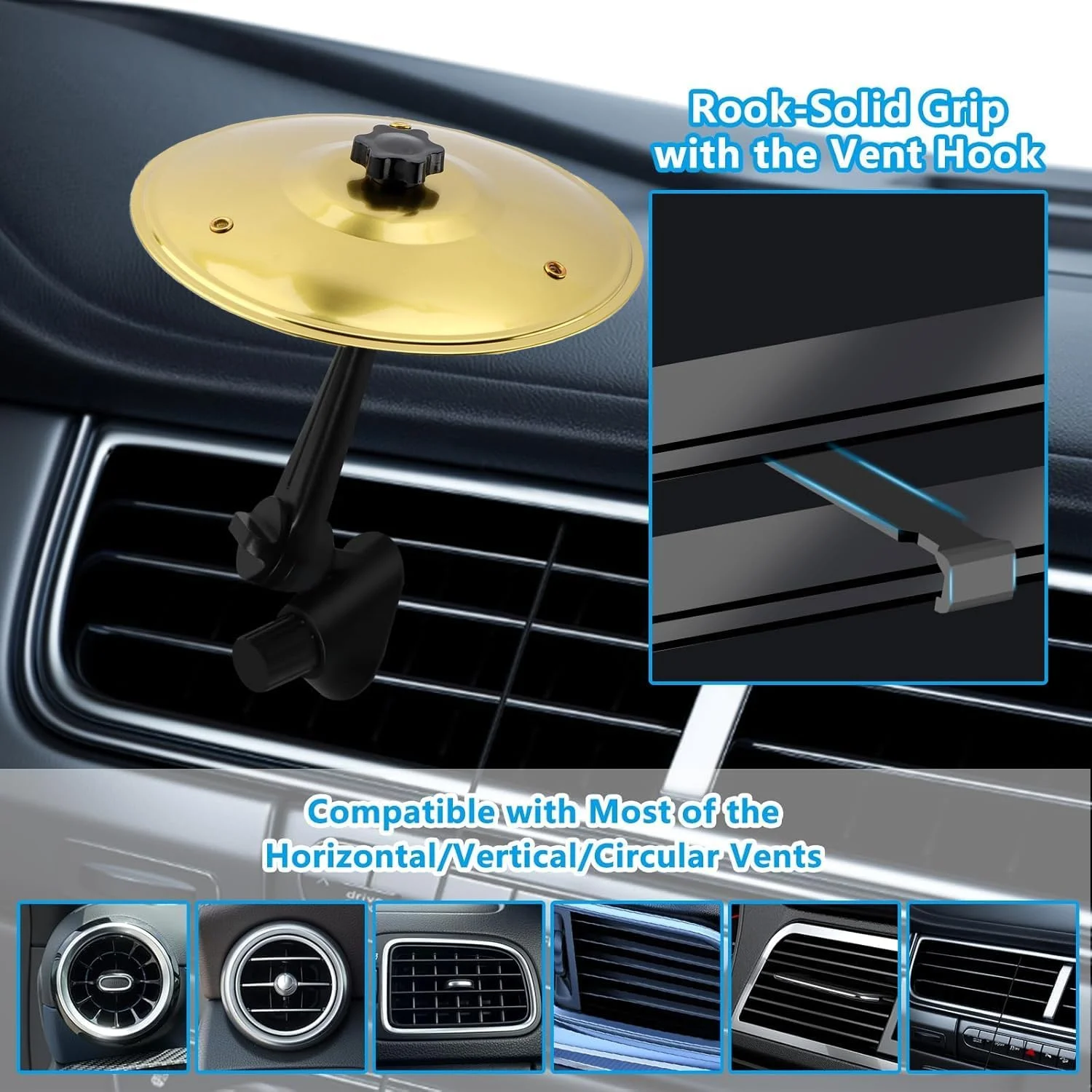 ۲ عدد سنج تصادف خودرو، سنج درام مینیاتوری دریچه هوا خودرو، ابزار موسیقی برای رانندگان، نوازندگان درام و دوستداران موسیقی، لوازم جانبی خودرو مناسب برای انواع وسایل نقلیه (طلایی)