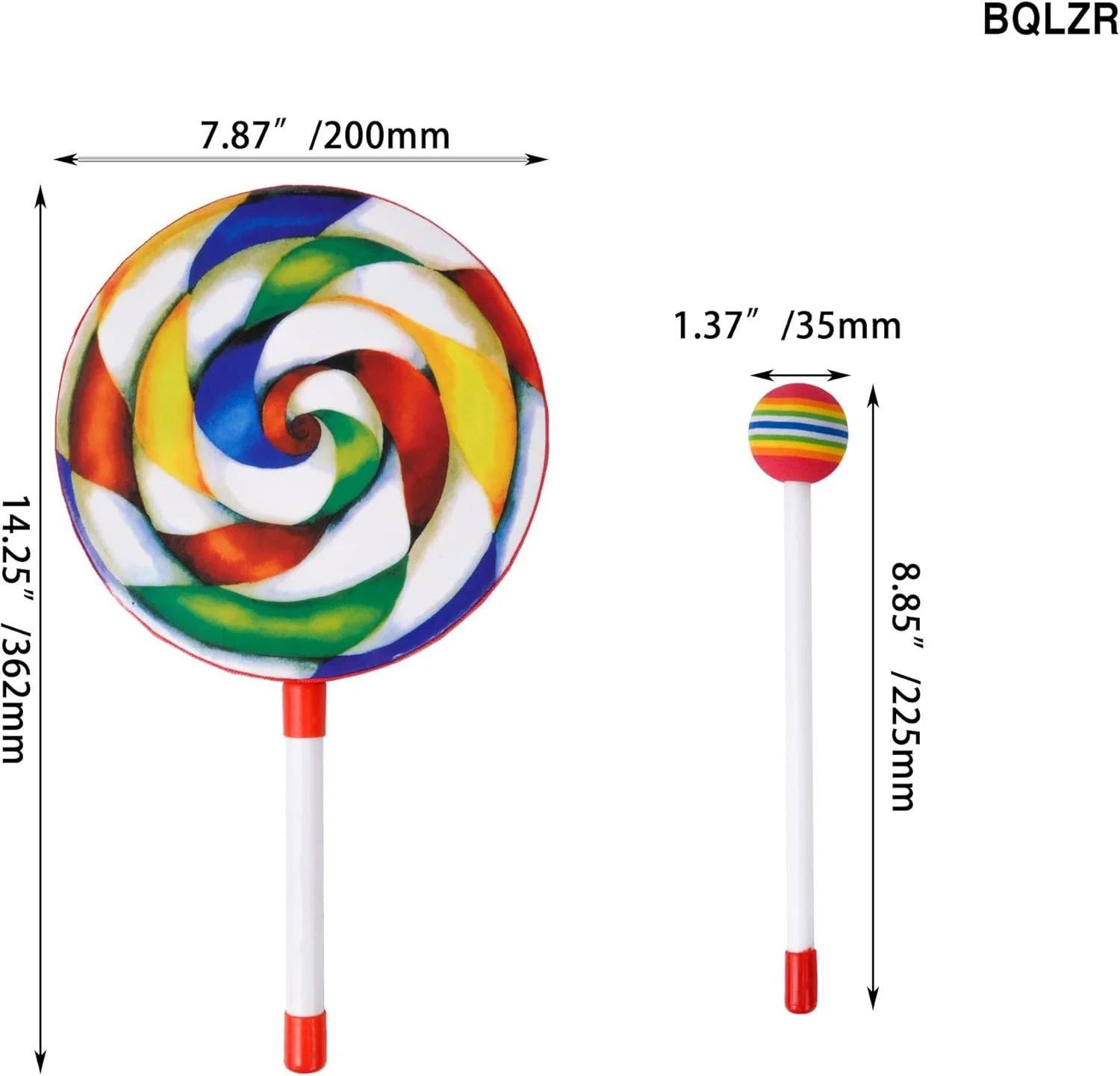 طبل دستی پلاستیکی BQLZR با چکش رنگارنگ، ابزار موسیقی 20x36.2 سانتی‌متر - بسته 10 عددی
