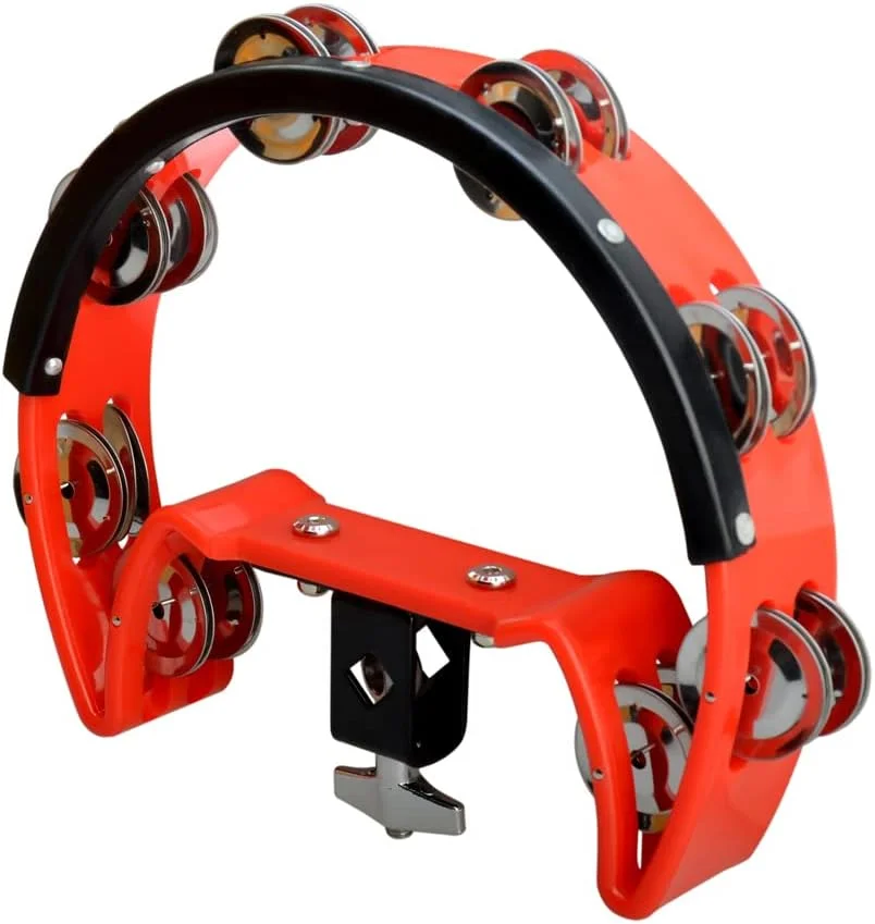 دف تنبورینی نصب شده، دف تنبورینی برای درام با پیچ چشمی نصب، دف تنبورینی Hi Hat، دف تنبورینی قابل نصب (8 ردیف دوتایی سنج، قرمز)