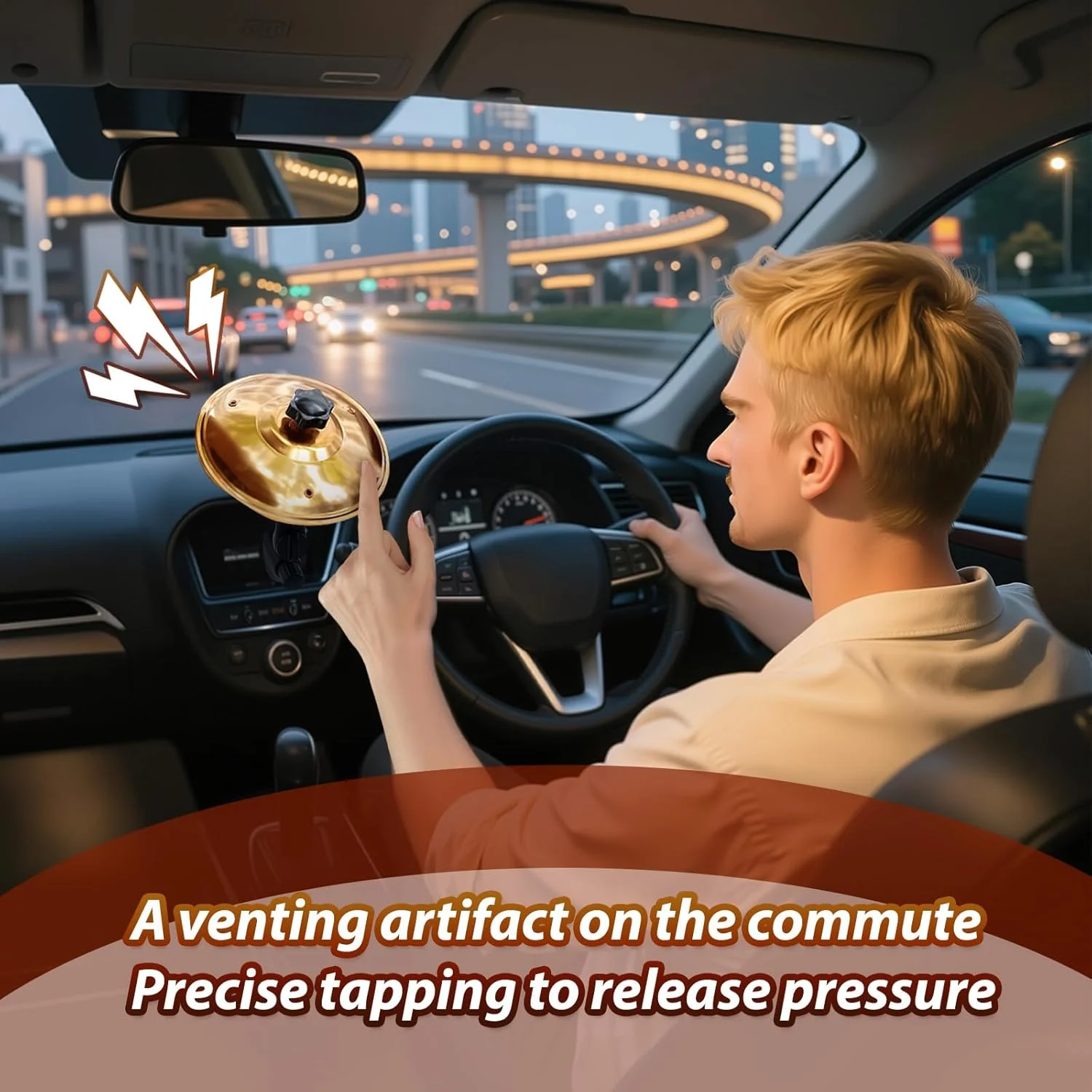 سنج هواکش خودرو، طلایی 2 عددی - درام کوچک گیره دار آسان برای دوستداران موسیقی، رانندگی را با صدای فلزی واضح سرگرم کننده کنید، مناسب برای اکثر وسایل نقلیه، ساختار فلزی بادوام