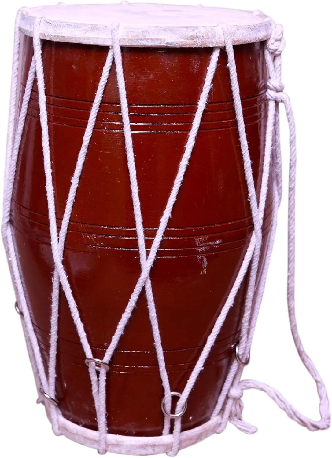 دهل حرفه ای بیناس، قهوه ای، چوب ساج، طول 40-43 سانتی متر، 6-7 کیلوگرم، ساز موسیقی سنتی هندی به همراه آچار کوک