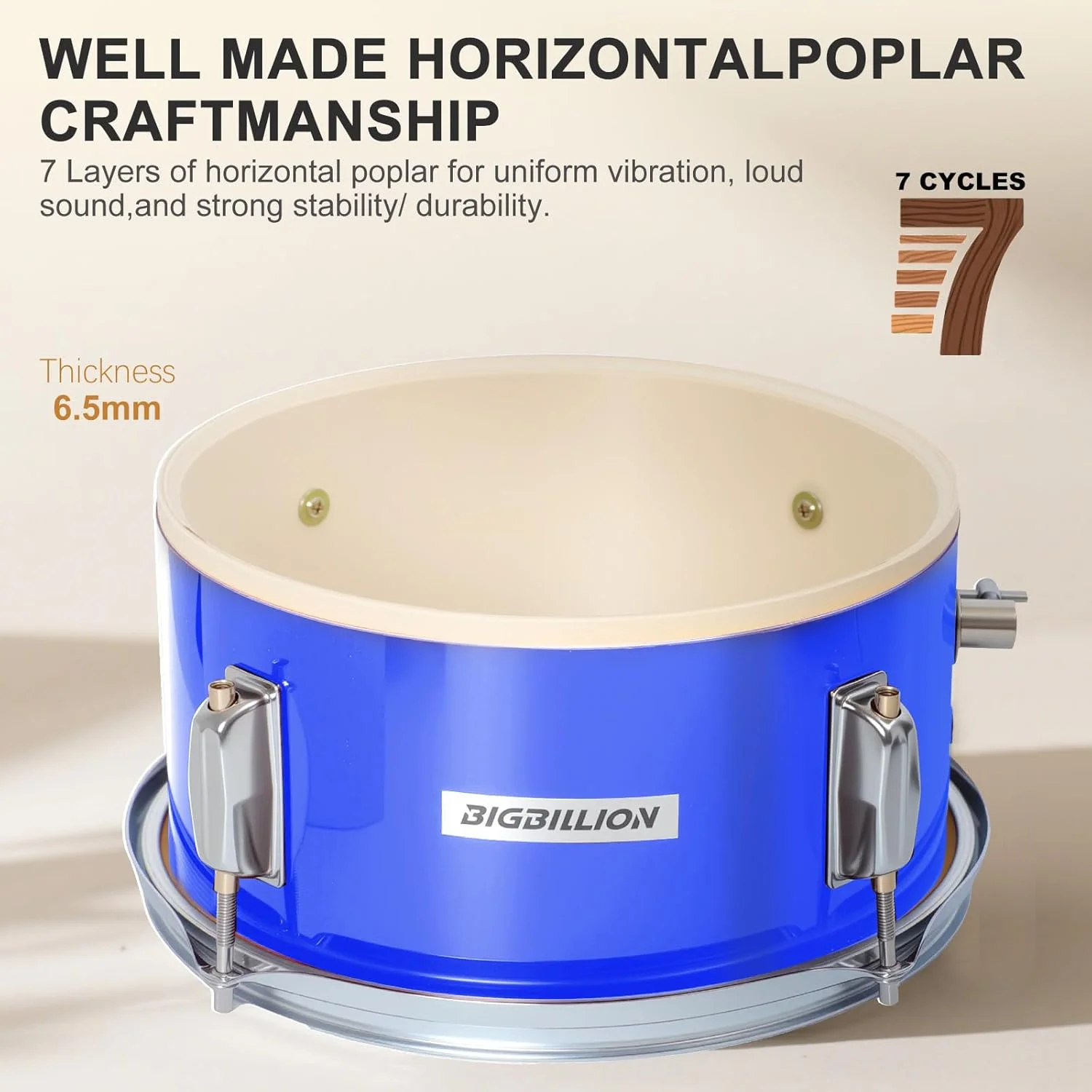 ست درام کودکانه، ست درام مبتدی 3 تکه 14 اینچی با طبل باس، تام، اسنر، صندلی قابل تنظیم، سنج، پدال و چوب درام (آبی)