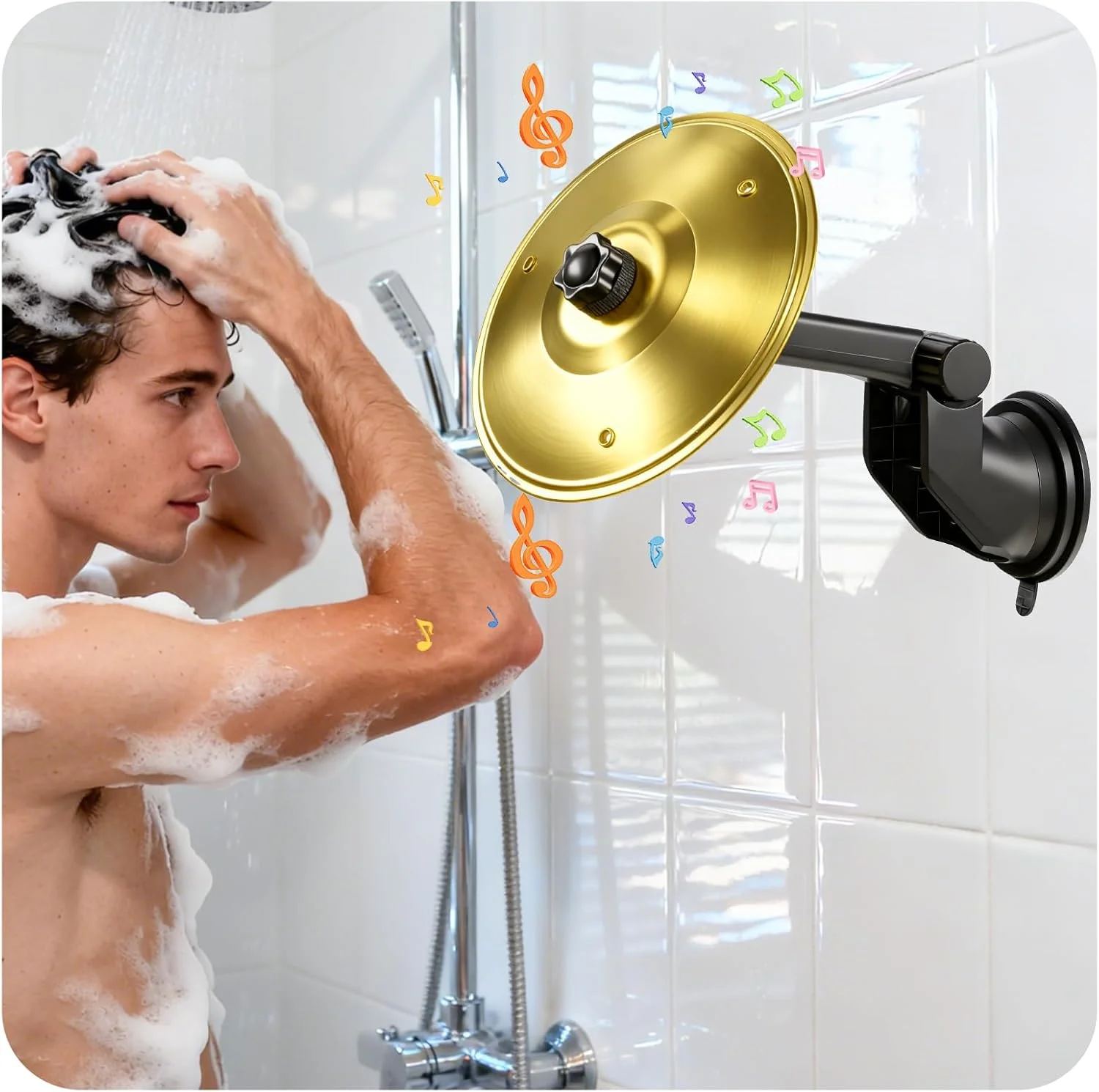 سنج چرخشی حمام با مکنده قوی، سنج درام مینی چرخشی 360 درجه برای حمام، داشبورد ماشین، کاخن، جمبه و مهمانی خانگی، هدیه ای سرگرم کننده و آسان برای نصب - طلایی