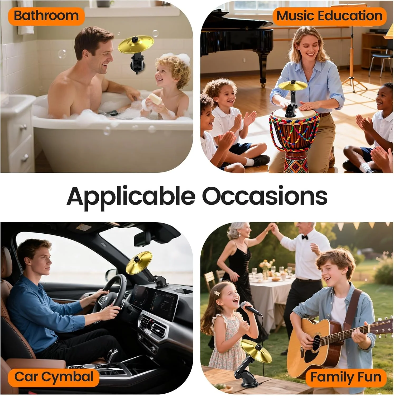 سنج چرخشی حمام با مکنده قوی، سنج درام مینی چرخشی 360 درجه برای حمام، داشبورد ماشین، کاخن، جمبه و مهمانی خانگی، هدیه ای سرگرم کننده و آسان برای نصب - طلایی