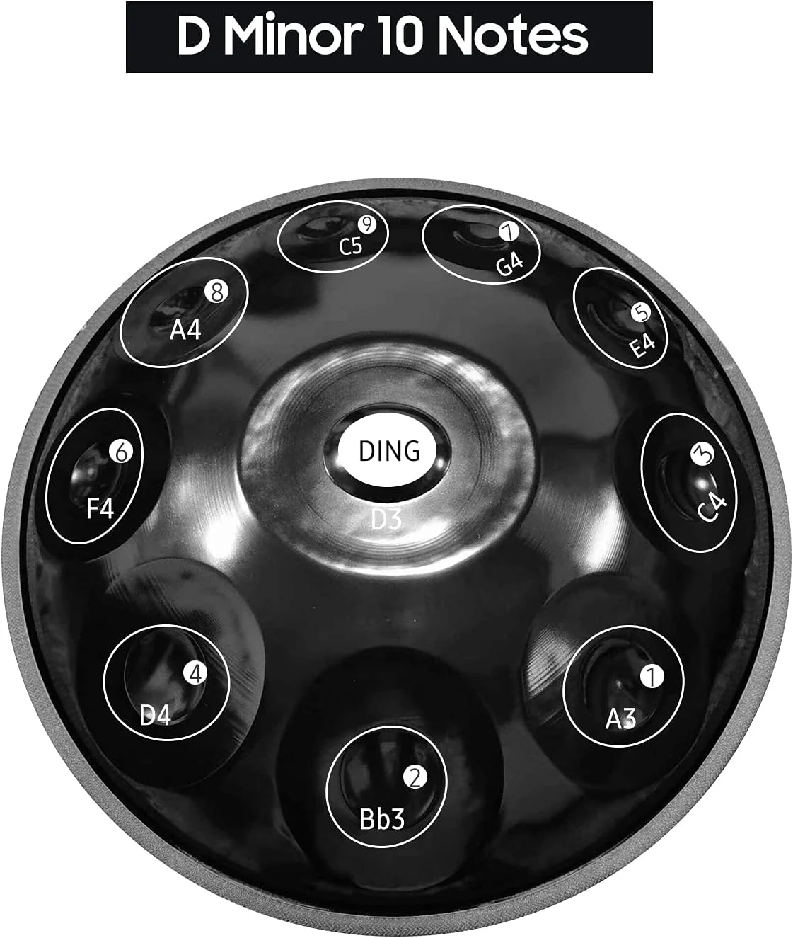 ساز کوبه ای، درام هندپن 10 نت D مینور 22 اینچی از جنس استیل ضد زنگ به همراه چکش، پایه و کیف حمل برای نوازندگان مبتدی و حرفه ای