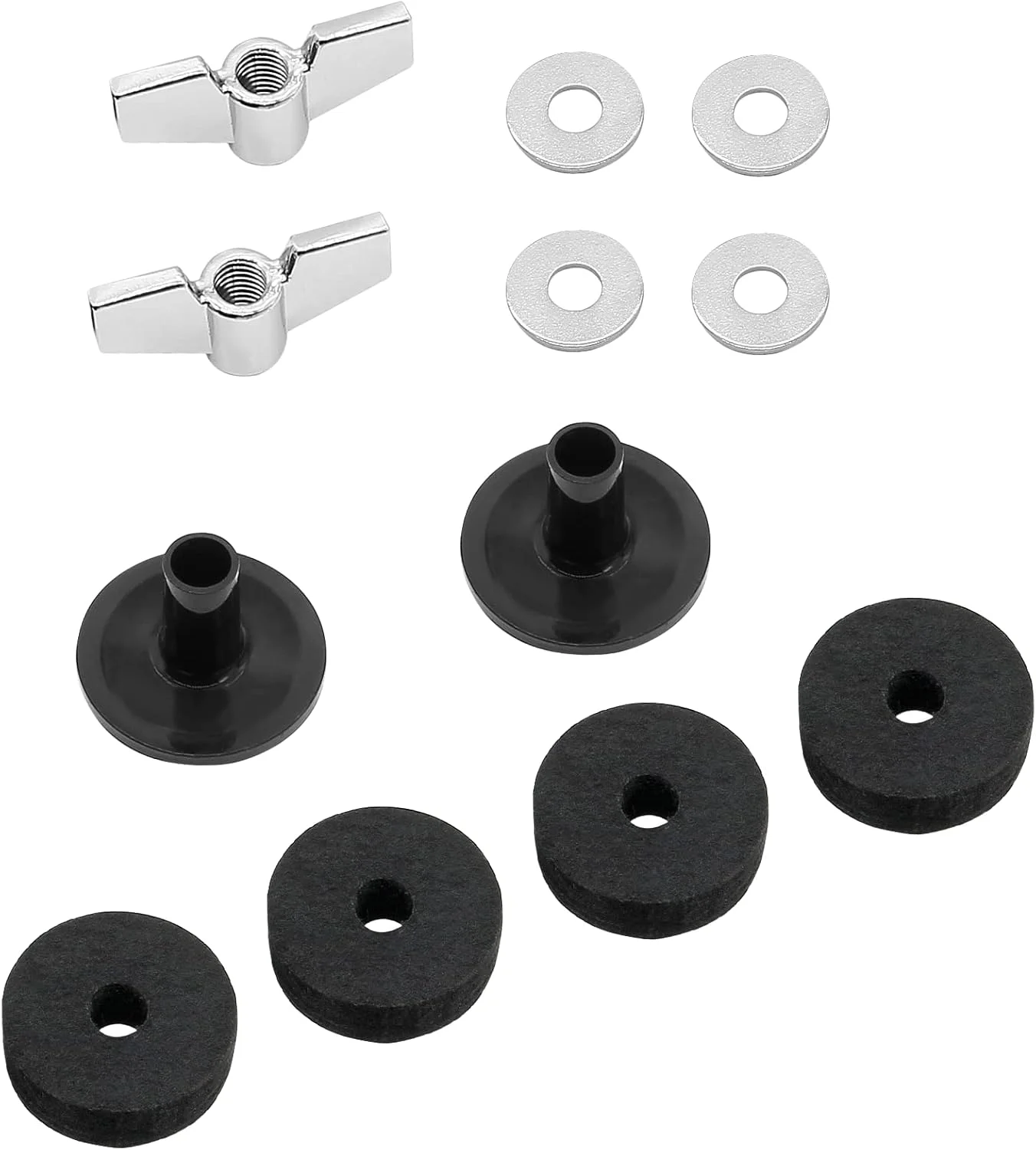 بسته 12 عددی لوازم جانبی جایگزین سنج، نمد سنج، کاپ سنج، آستین پایه سنج به همراه واشر سنج و پایه، مهره های بالدار جایگزین برای درام (مشکی)