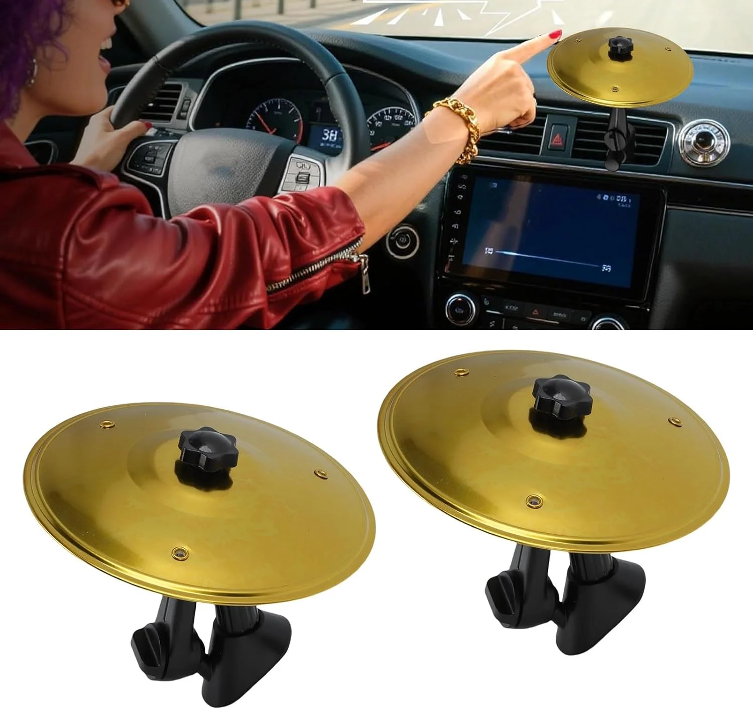 سنج بادی دریچه هوای خودرو Asixxsix، 2 عدد صدای فلزی واضح، نصب آسان، ظاهر واقعی، سرگرمی برای سفرهای جاده ای، مناسب برای دوستداران موسیقی (طلایی)