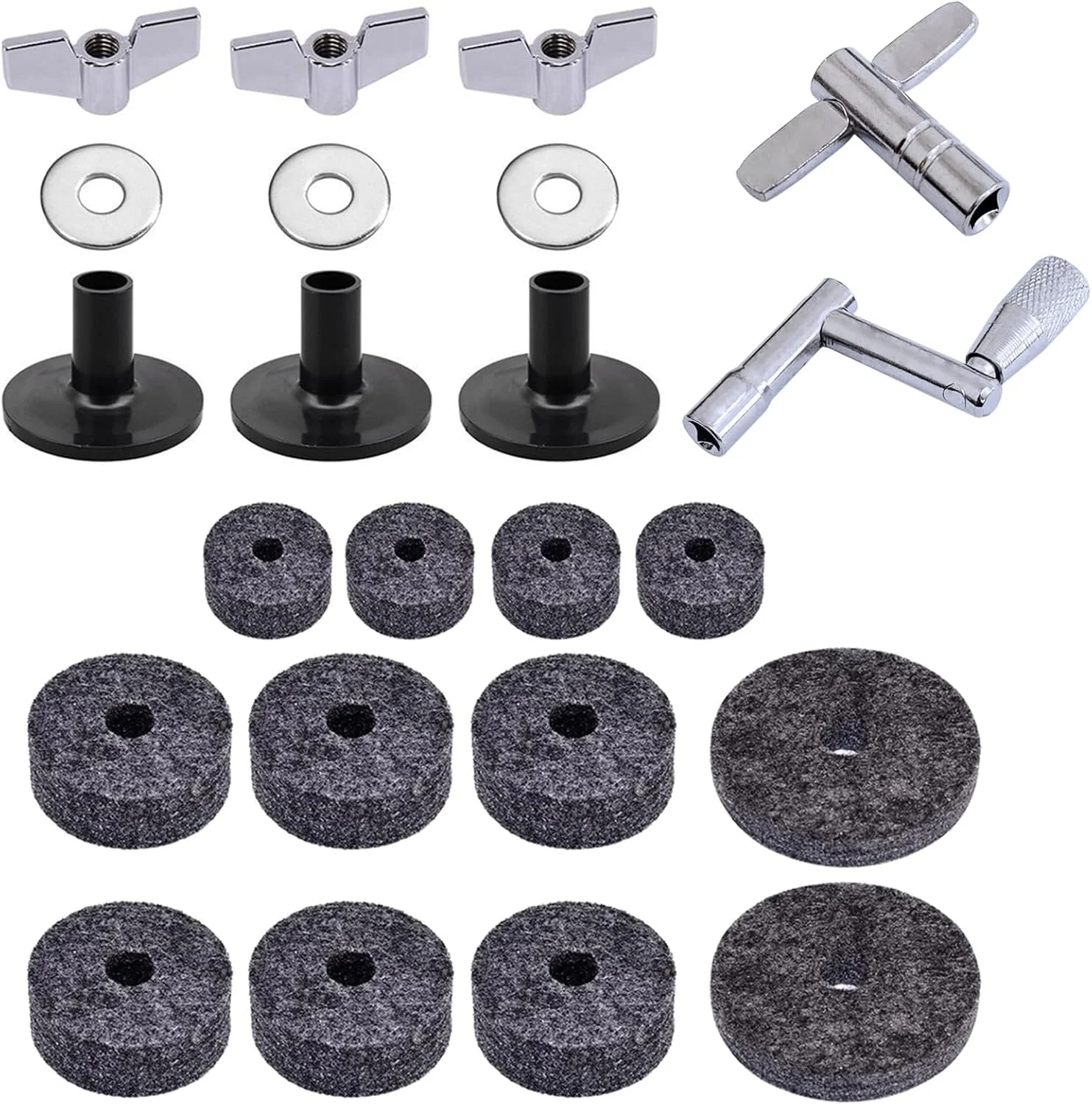 23 قطعه لوازم جانبی جایگزین لوله های پایه سنج EVA، پدهای EVA سنج درام با مهره های بالدار، واشر، آستین سنج و آچار درام (خاکستری)