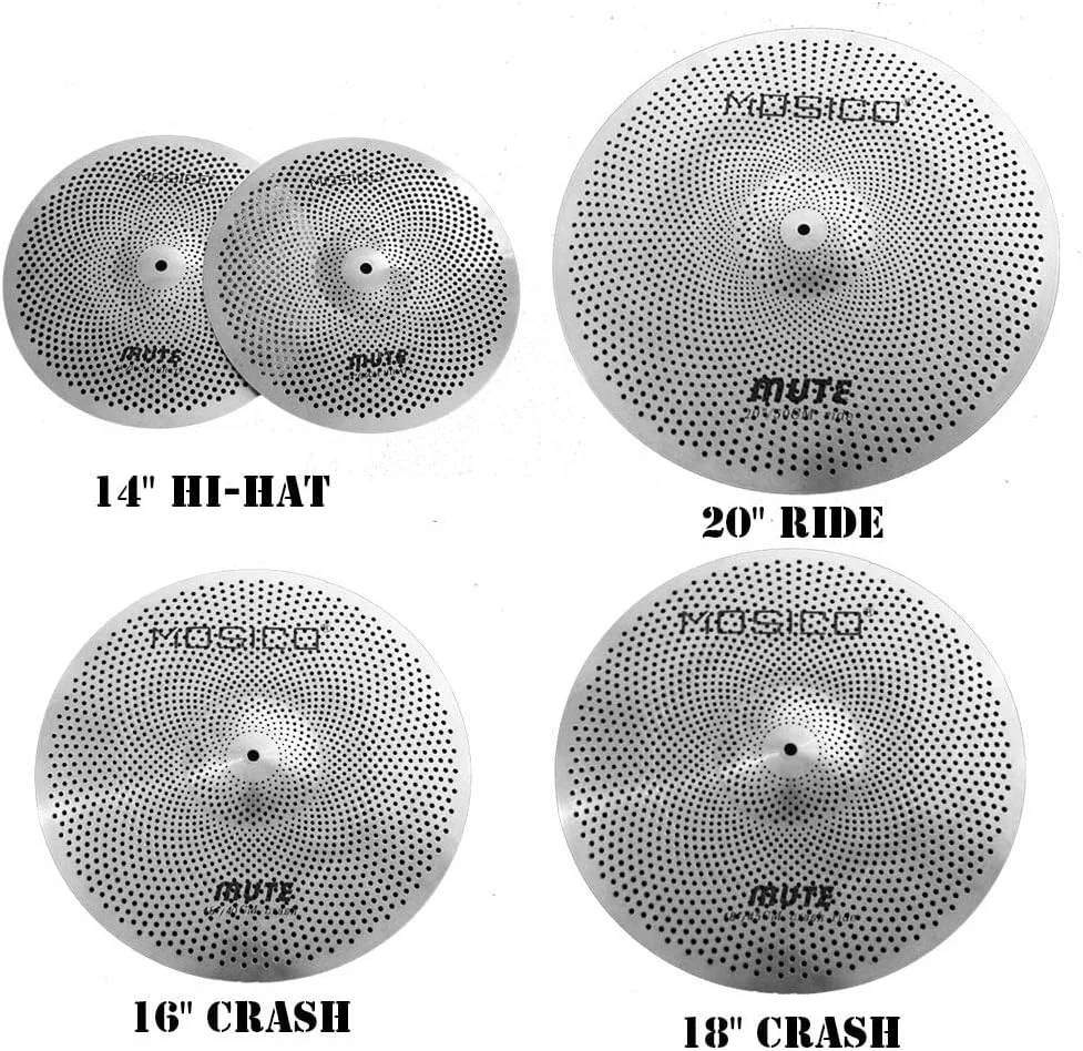 ست سنج بی‌صدا آربوریا، پَک سنج با صدای کم، شامل سنج 14 اینچ Hi-hat، سنج 16 اینچ Crash، سنج 18 اینچ Crash، سنج 20 اینچ Ride، 5 تکه، نقره‌ای، سنج تمرینی برای نوازندگان درام