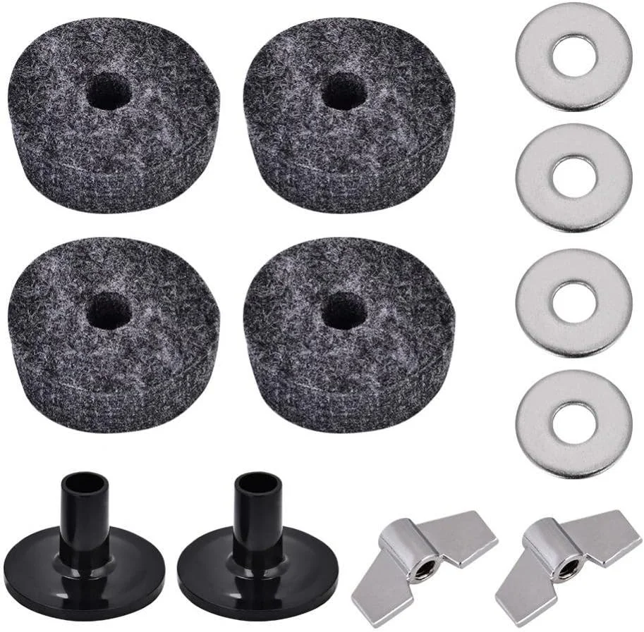 مجموعه لوازم جانبی درامز Alomejor شامل نمد پایه سنج، نمد کلاچ، نمد کاپ های-هت، مهره های بال سنج، آستین سنج و واشرهای فلزی