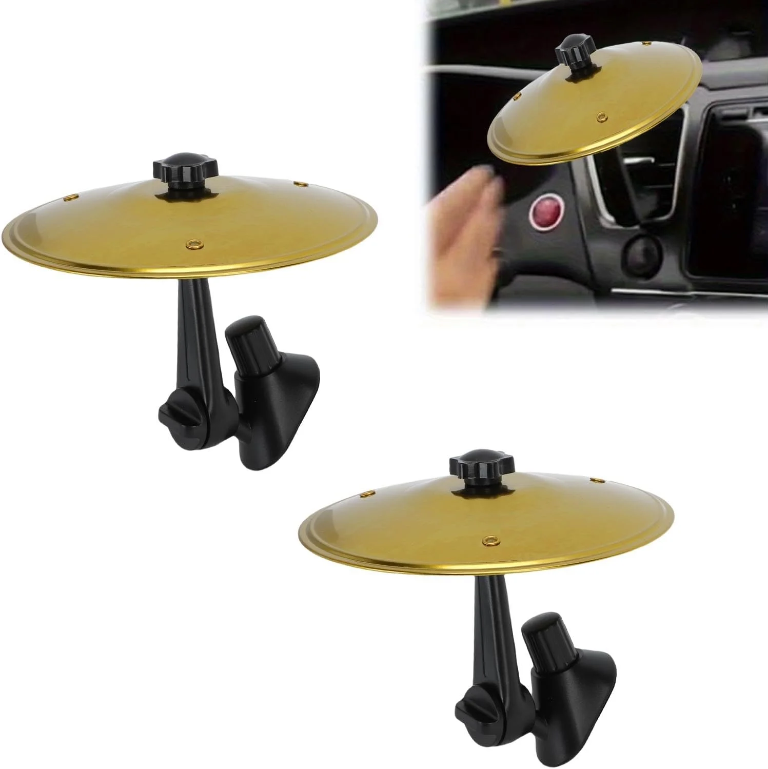 سنج ماشین Annadue، لوازم جانبی مینی درام با پایه دریچه قابل تنظیم، نصب آسان بدون ابزار، صدای فلزی واقعی برای سرگرمی در خودرو، سازگار با اکثر وسایل نقلیه (طلایی)