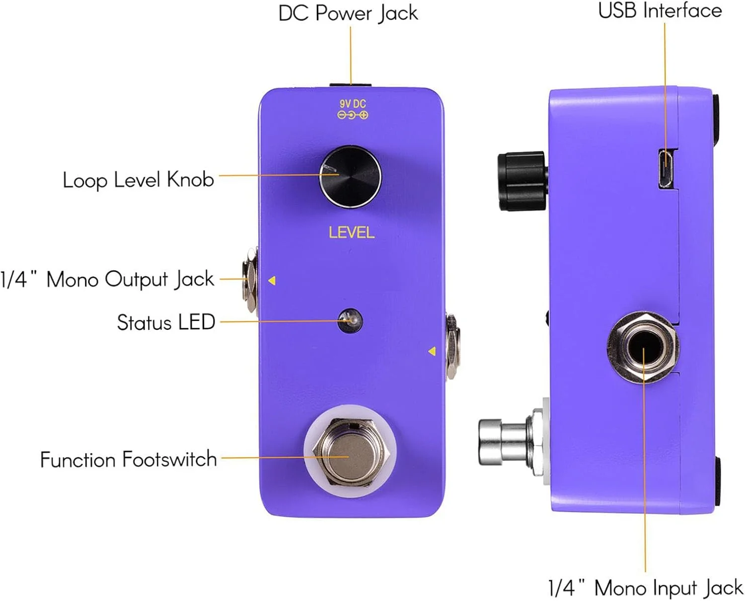 پدال لوپر گیتار Eujgoov، پدال لوپ با زمان ضبط 5 دقیقه برای گیتار الکتریک و بیس (بنفش)