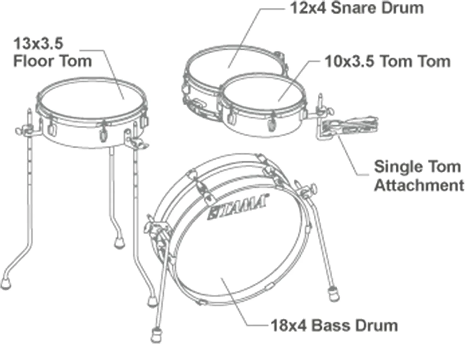 ست درام TAMA Club-Jam Pancake، ۴ تکه، مشکی با خطوط ظریف، سخت افزار کروم
