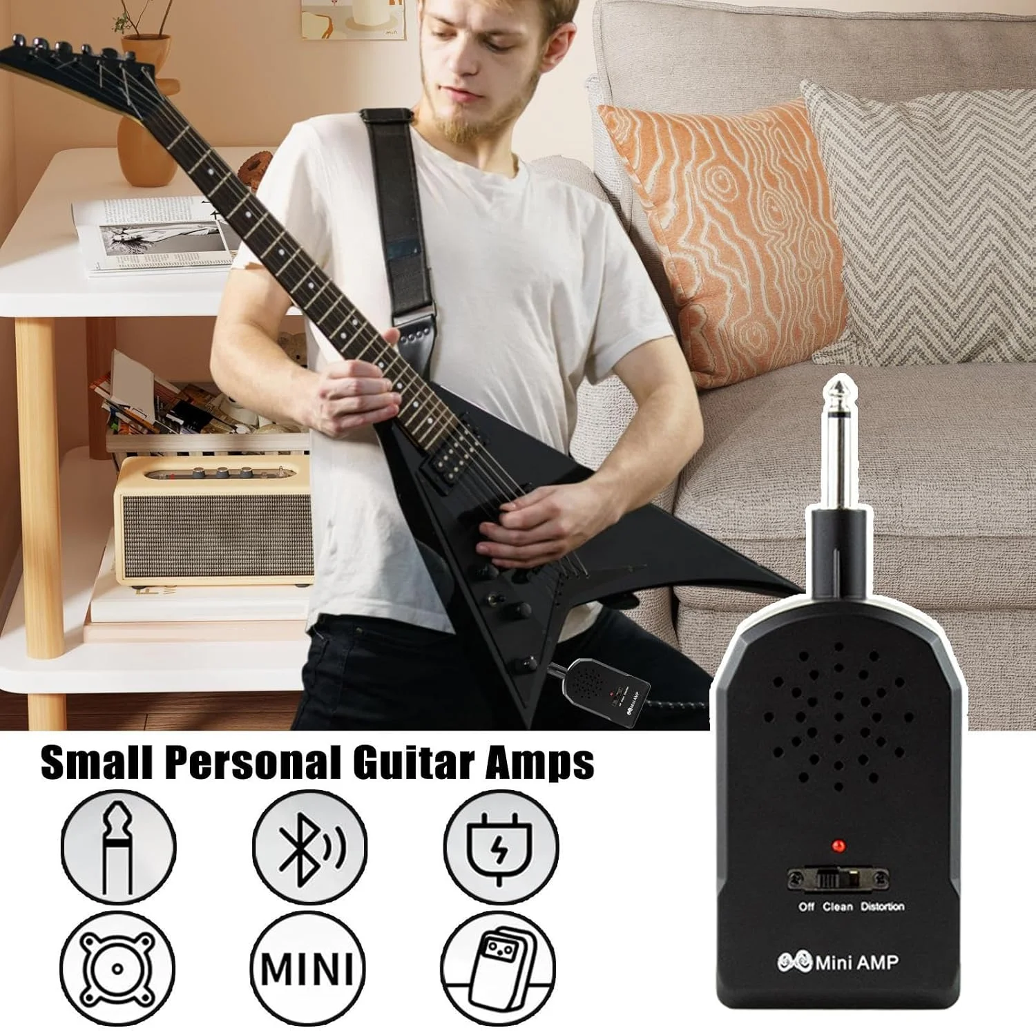 آمپلی فایر گیتار الکتریک | آمپلی فایر بیس بی سیم با 4 افکت داخلی برای تمرین در خانه، اجرا و آموزش