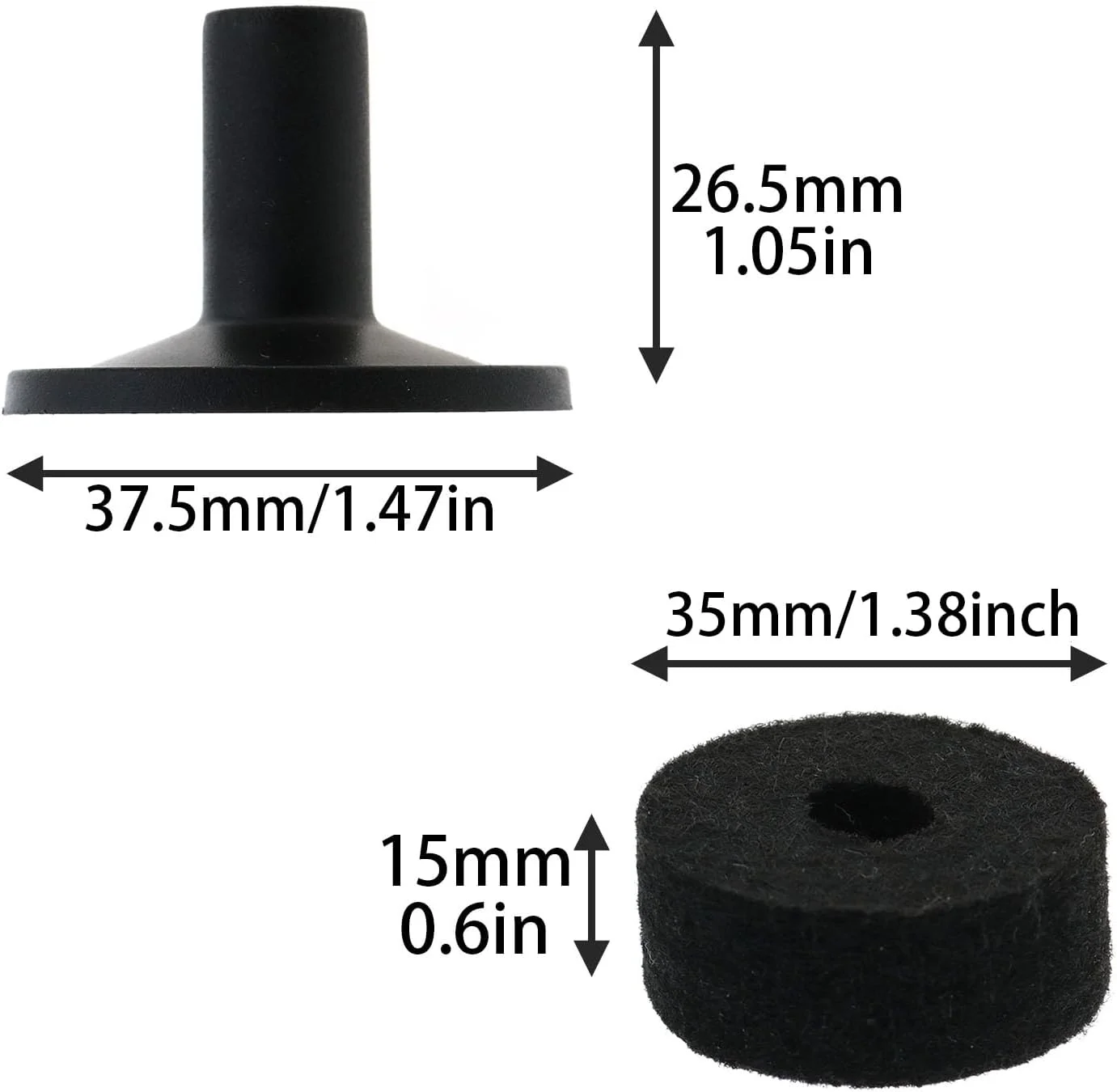 10 ست کیت فیشر نمدی پایه سنج، آستین های پایه سنج درام پلاستیکی، لوازم جانبی درام، مشکی