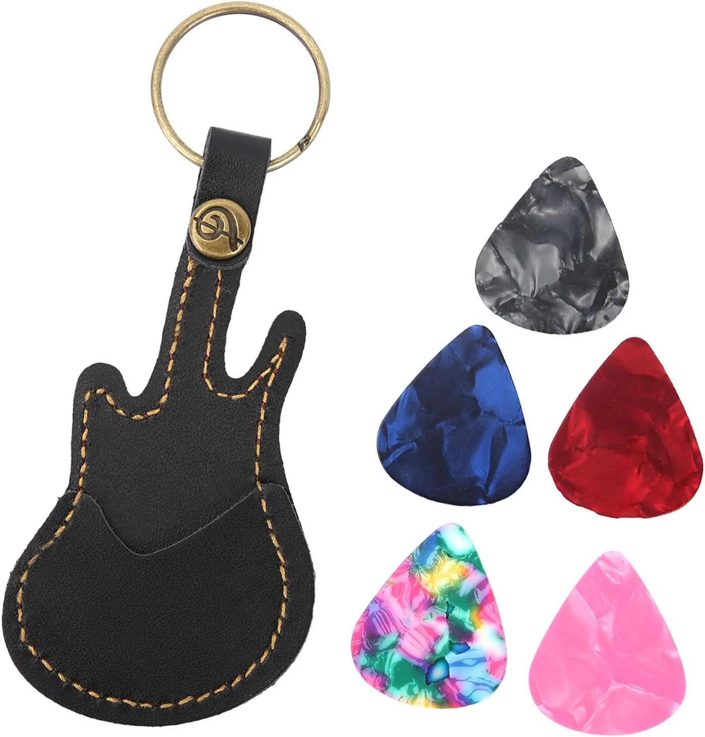 جاکلیدی چرمی نگهدارنده پیک گیتار به همراه 5 پیک (مشکی)