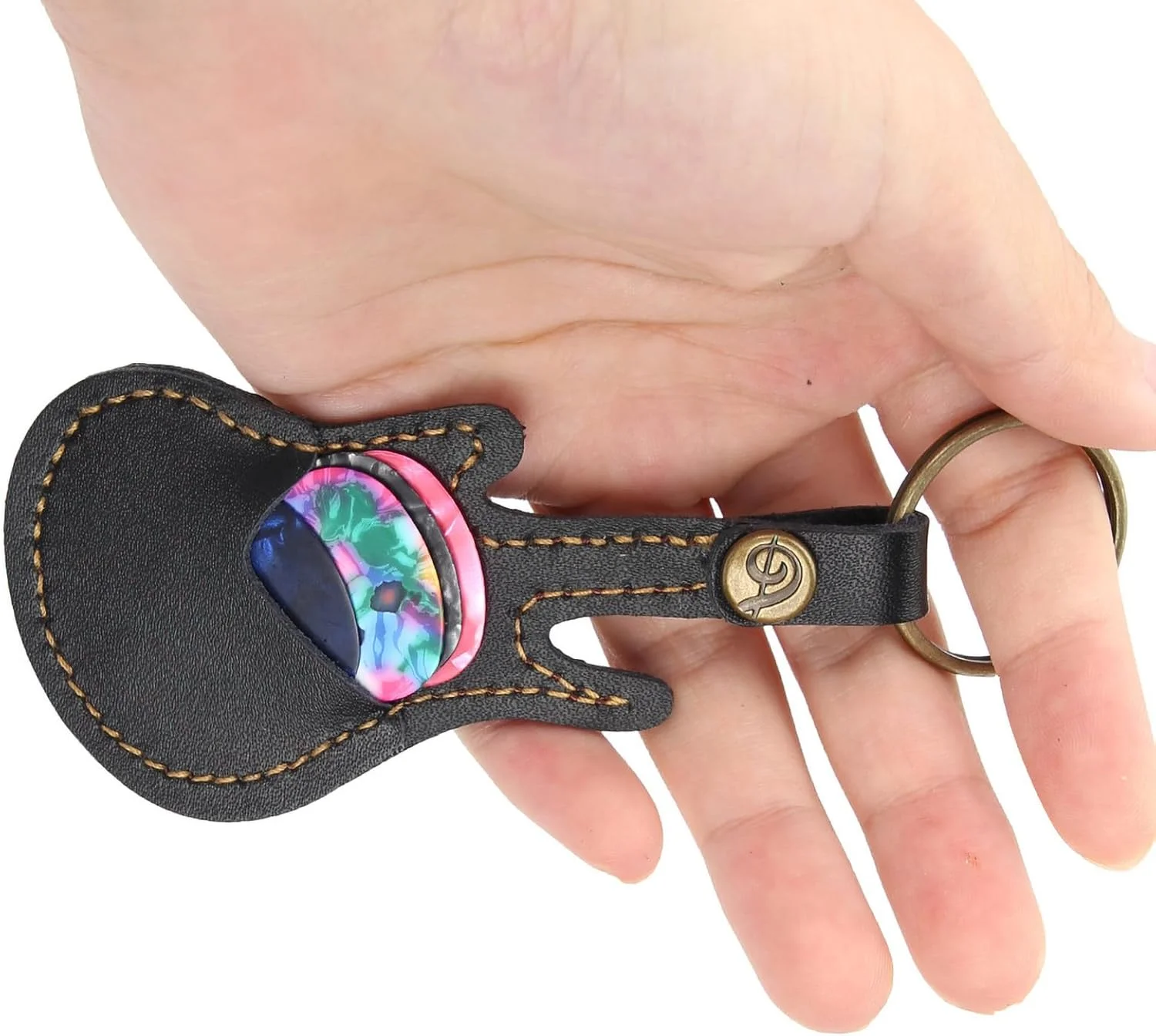 جاکلیدی چرمی نگهدارنده پیک گیتار به همراه 5 پیک (مشکی)