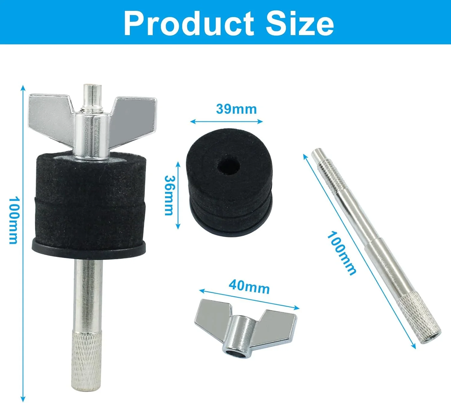 زورفتر، ۲ عدد استکر سنج ۸ میلی‌متری، پایه استکر سنج ۴ اینچی، لوازم جانبی سازهای کوبه‌ای با مهره بالدار مشکی، مناسب برای نوازندگان درام و پرکاشن