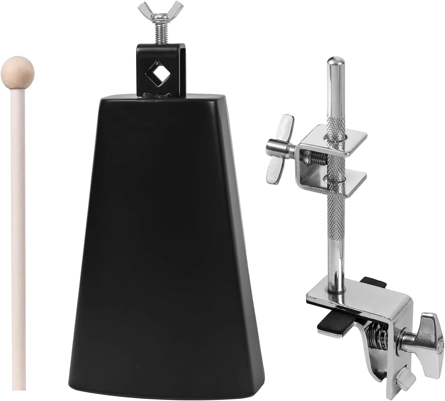 زنگوله گاوی استیل 7 اینچی به همراه چوب درام، پایه قابل تنظیم برای ست درام و لوازم جانبی کوبه ای، ایده آل برای راک، لاتین و اجراهای زنده