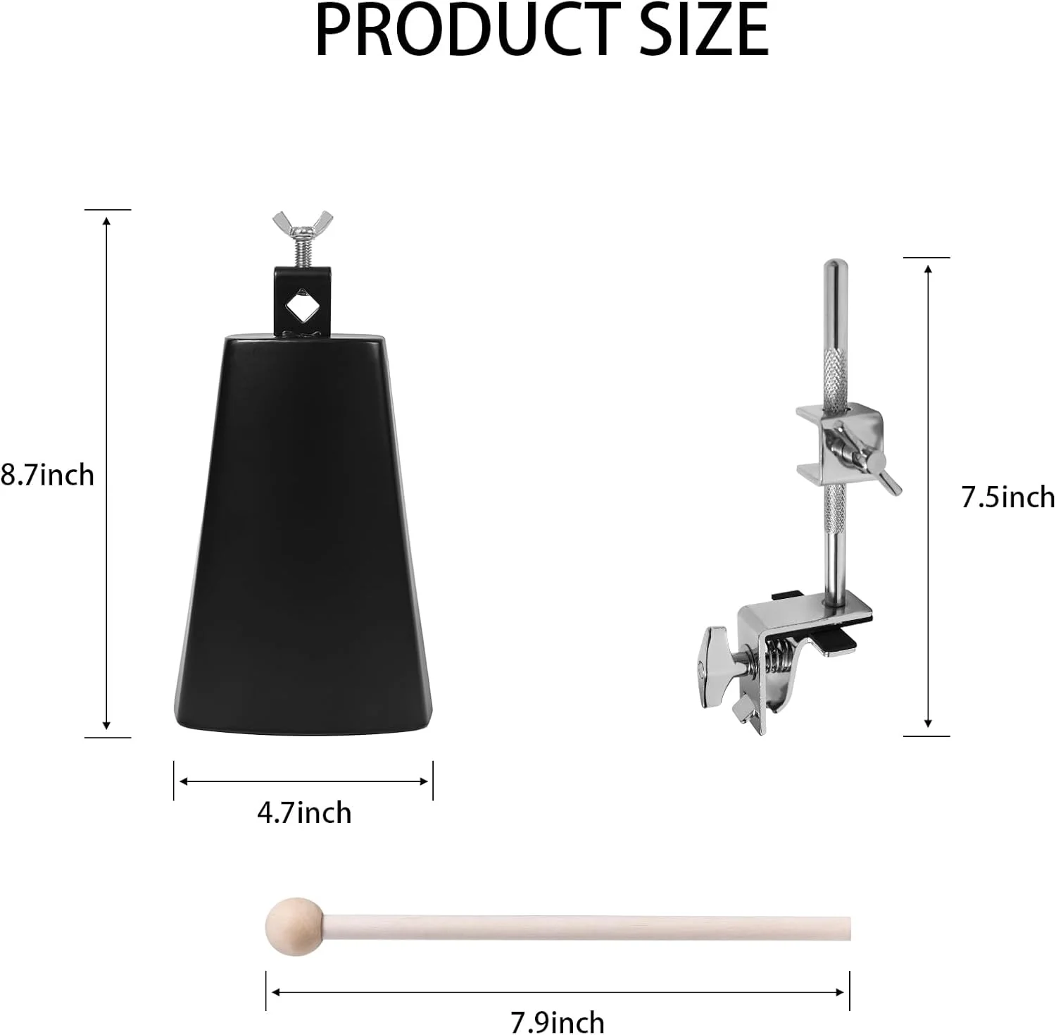 زنگوله گاوی استیل 7 اینچی به همراه چوب درام، پایه قابل تنظیم برای ست درام و لوازم جانبی کوبه ای، ایده آل برای راک، لاتین و اجراهای زنده زنگوله گاوی استیل 7 اینچی به همراه چوب درام، پایه قابل تنظیم برای ست درام و لوازم جانبی کوبه ای، ایده آل برای راک، لاتین و اجراهای زنده