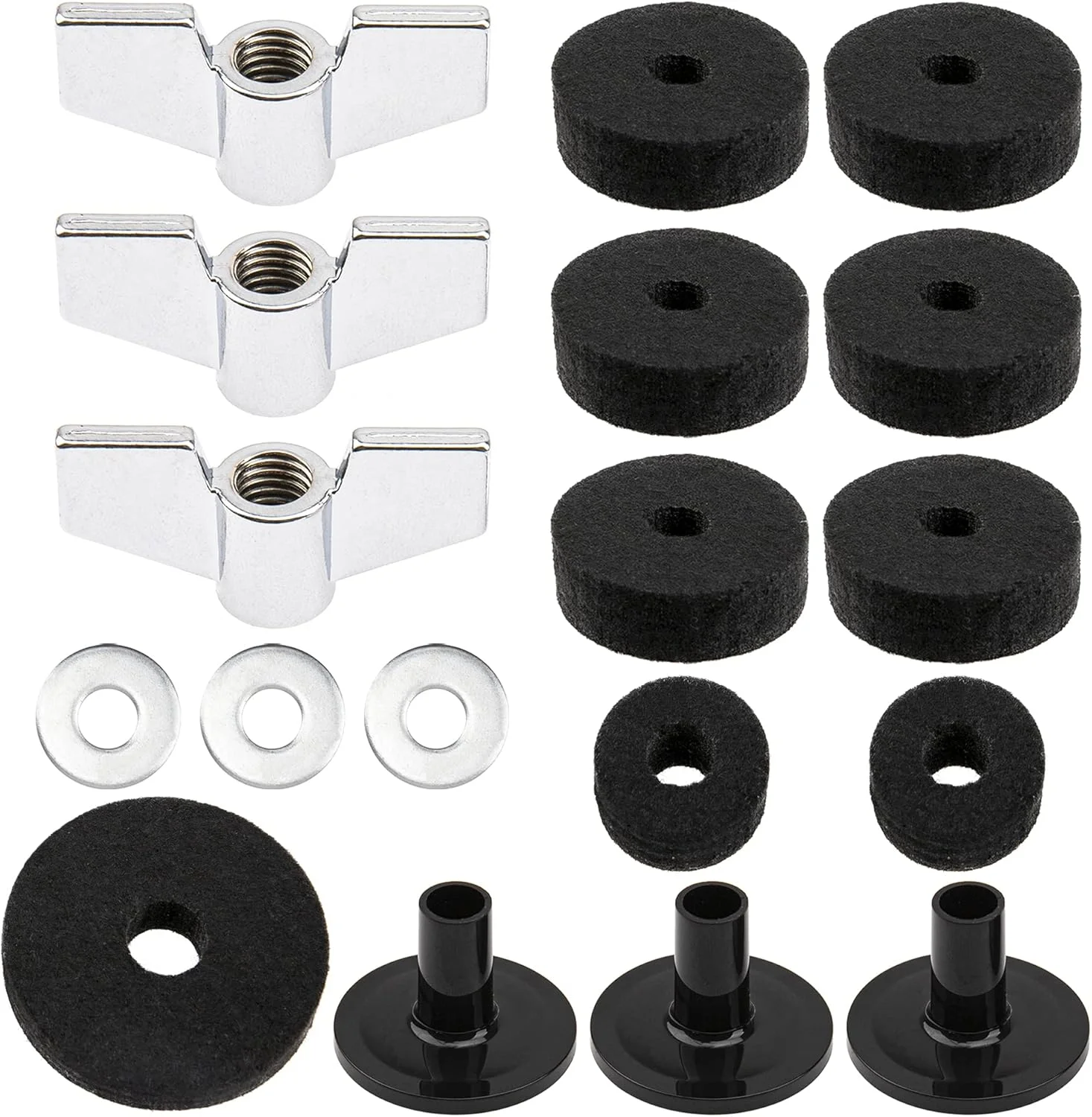 18 عدد فلت پایه سنج، فلت کلاچ، فلت کاپ های هت، مهره های بال سنج، آستین سنج و واشرهای فلزی جایگزین سازگار با لوازم جانبی کیت درام