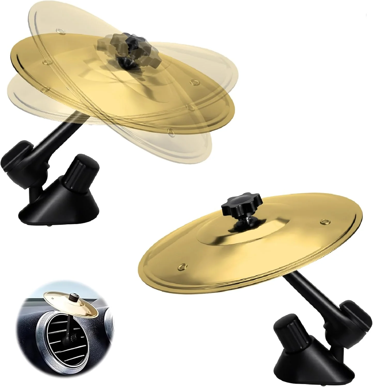 ست ۲ عددی سنج‌های تصادفی زرد رنگ خودرو، مینی سنج‌های درام دریچه هوا برای تزئین خودرو، مینی سنج‌های تصادفی موزیکال سرگرم کننده برای طرفداران موسیقی